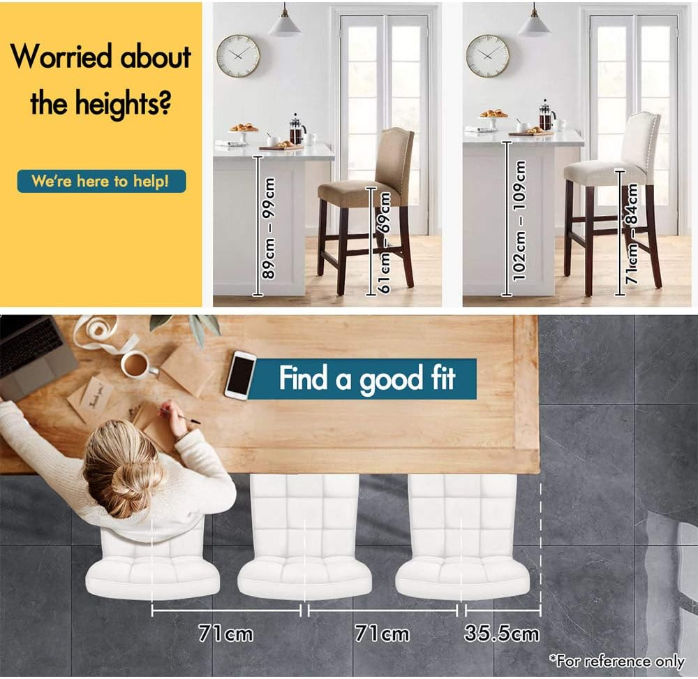 ALFORDSON Bar Stool 2Pcs Adjustable Kitchen Barstools Swivel Counter Dining Chair in 62-83Cm Seat Height with Anti-Slip Floor Protector for Home Bar Dining Room (Ralph White)