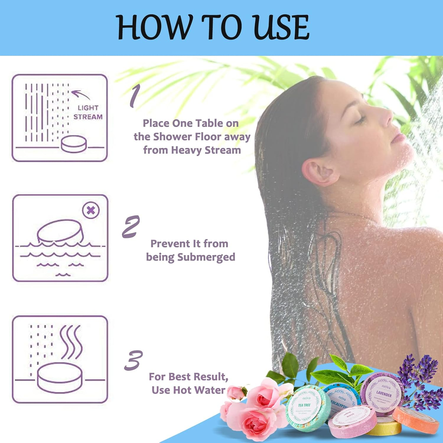 Oziva Aromatherapy Shower Steamers - Nighttime Shower Tablets, Shower Bombs - Stocking Stuffers for Women - Self Care and Relaxation Stress Relief image number 5