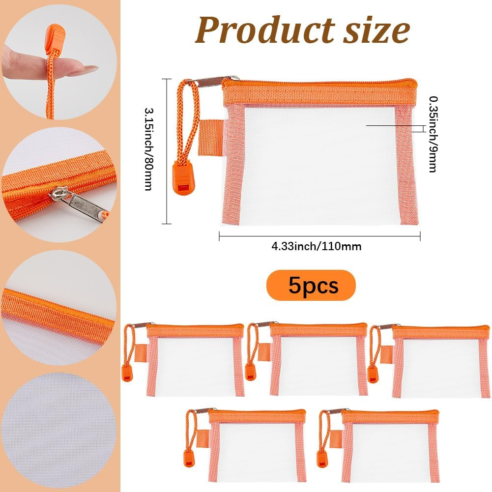 SOFPLATE Pack of 5 3 X 4.5 Inch Mini Mesh Zip Bag Nylon Mesh Cosmetic Bag Pencil Case Portable Make Up/Toiletries Organiser Key Card Holder for Organising Money - Mixed Color image number 3