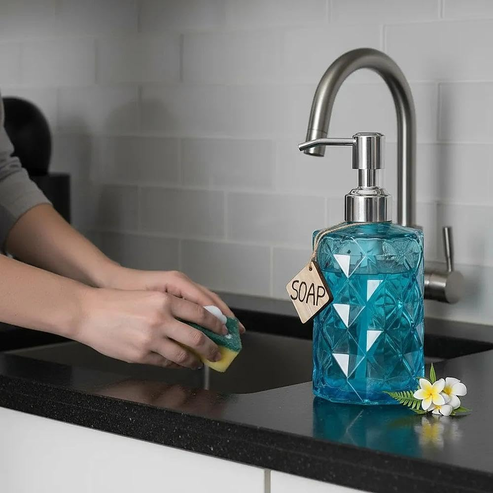 Glass Soap Dispenser with Rust-Proof 304 Stainless Steel Pump, Compatible with Soap, Lotion, Dish Soap, Shampoo & Body Cleanser for Bathroom, Kitchen & Office Use - Haheihei image number 2