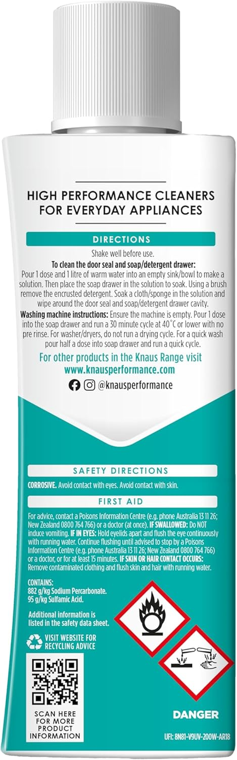 KNAUS Washing Machine Cleaner, 300Ml - High Performance Appliance Antibacterial Cleaner, Deep Cleans to Remove Mould Grime and Deodorise Your Washing Machine