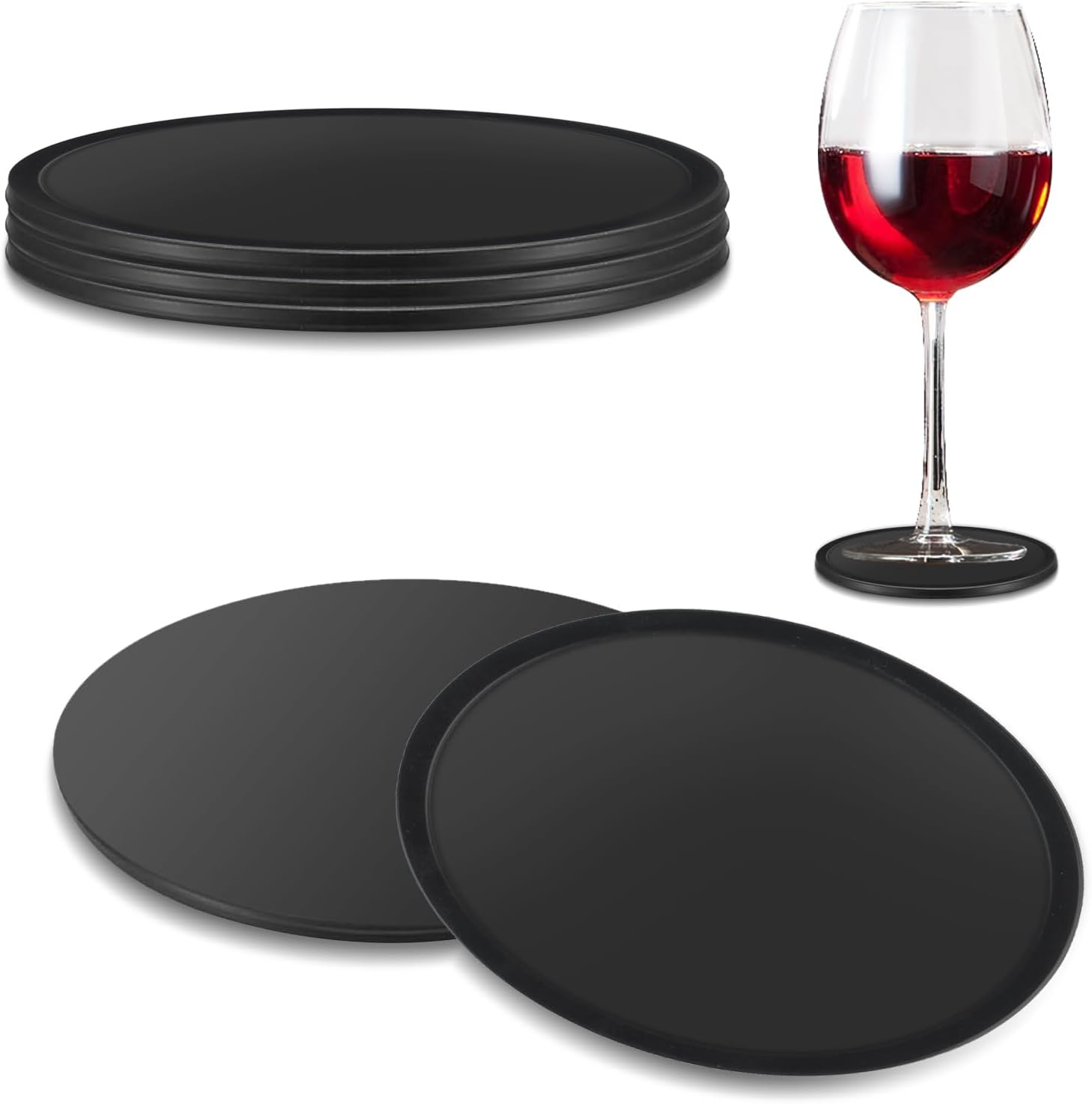 3 Pcs Silicone Coasters for Drinks, Black round Mugs Coasters Pads Mats, Protect Furniture from Scratch & Water Marks, Non Slip, for Coffee Beer Glass Home Bar - 3 Black Coasters image number 4