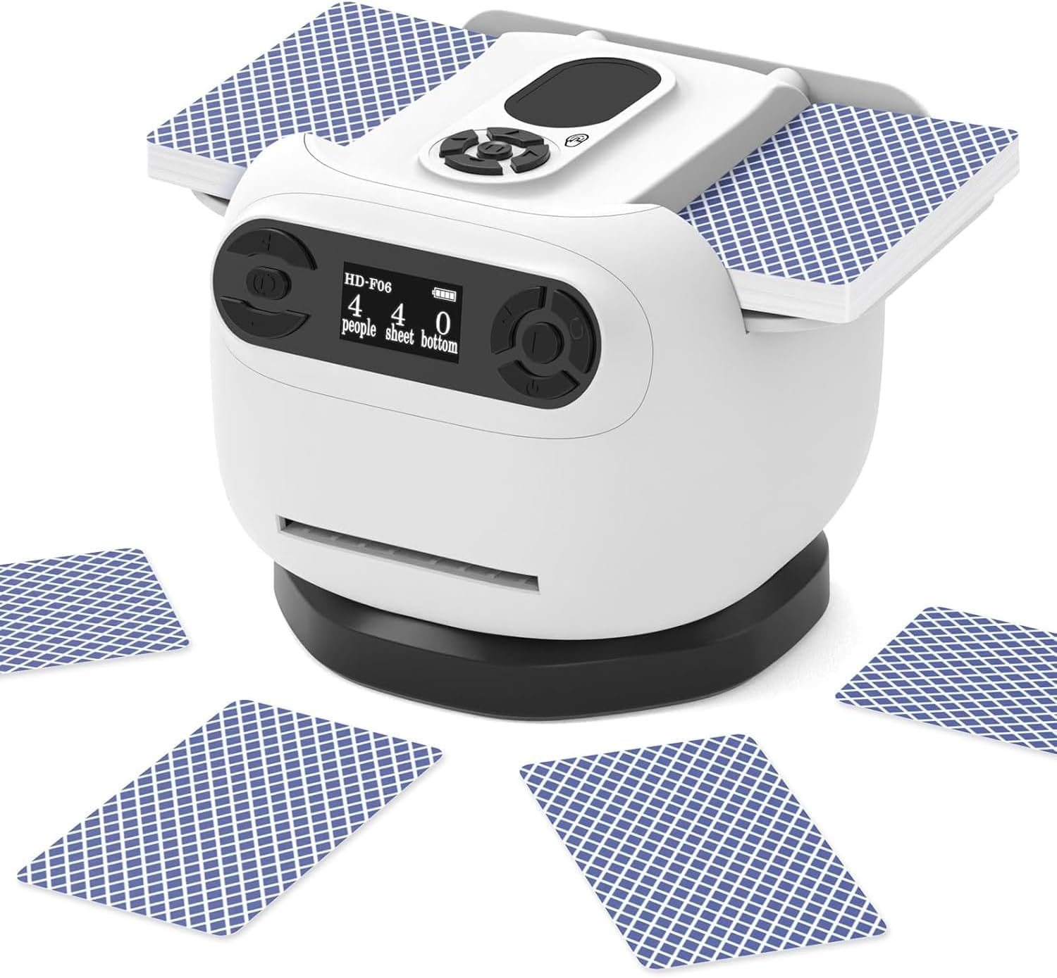 Quintin 2-In-1 Automatic Card Shuffler and Dealer with 360&deg; Omnidirectional Dealing, Multi-Size Card Compatibility, Low Noise Turbo Shuffling, Portable for 8 Players, 2025 Version (White) image number 2