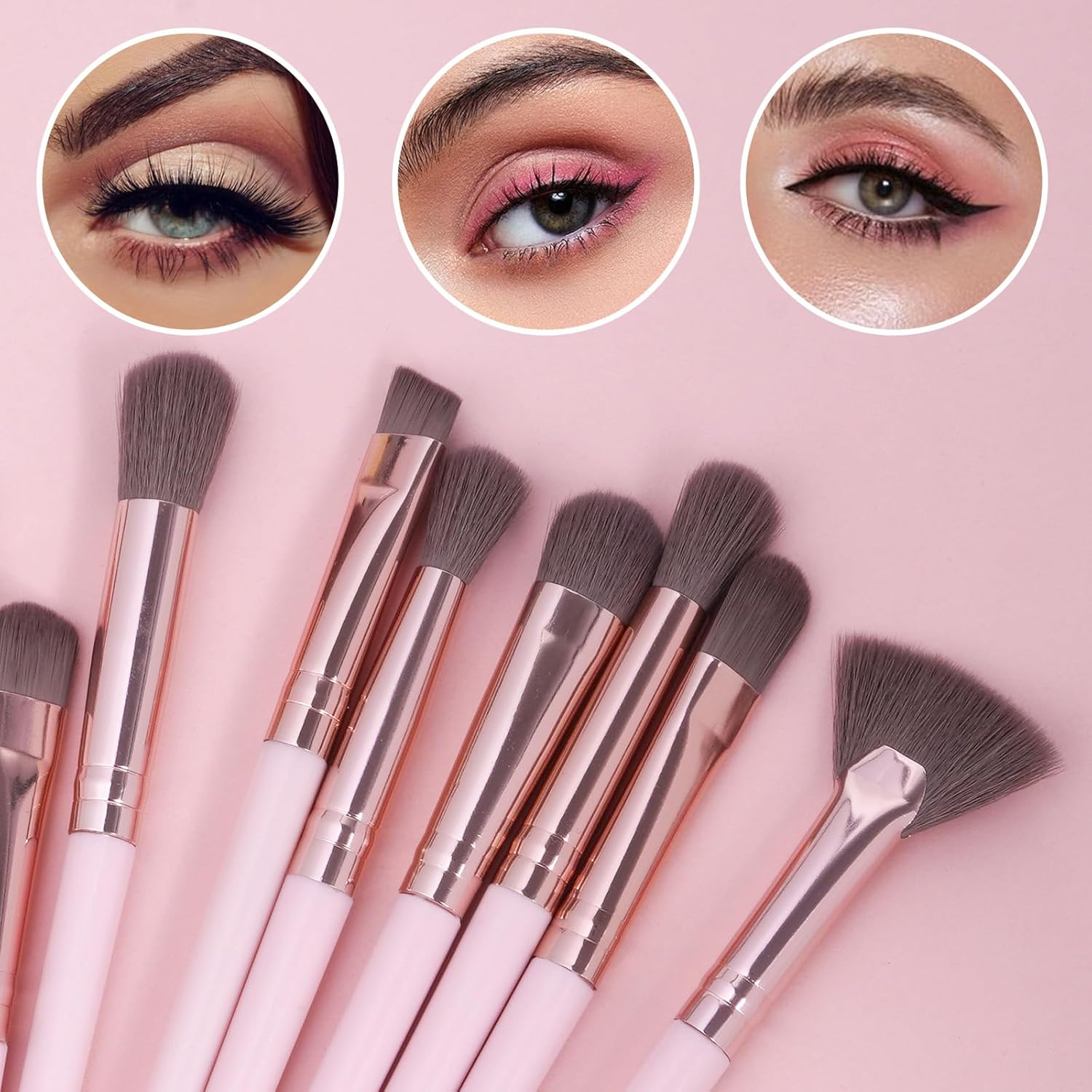 17 Pcs Makeup Brushes, Glitzcharm Makeup Brushes Set Premium Synthetic Powder Blush Concealers Eye Shadow Eyeliner Make up Brushes(17 Brushes+1 Pink Bag,Pink) image number 1