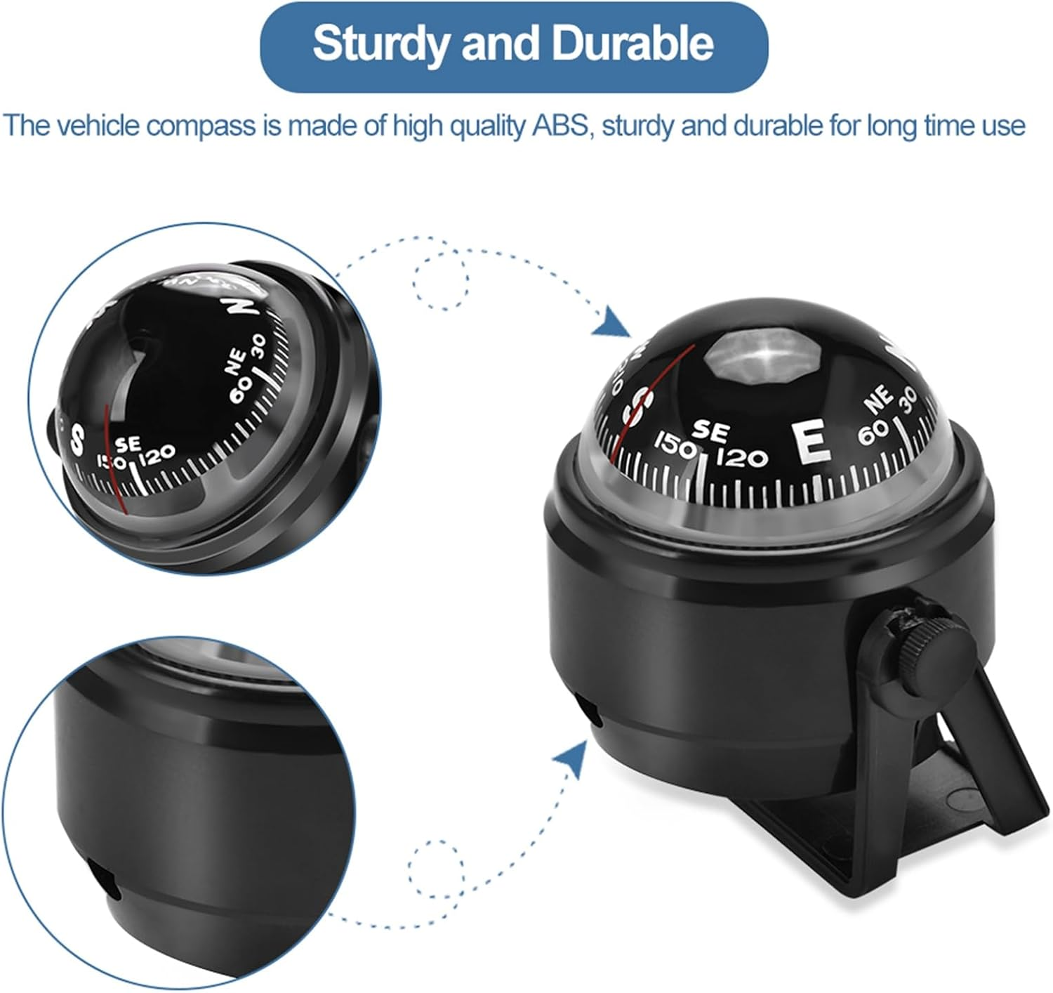 CHICIRIS Adjustable Vehicle Compass, Simple Directional Reading Car Dashboard Compass for Boats Several Vehicles, Waterproof Electronic Night Vision Compass with Adjustable Bracket image number 6