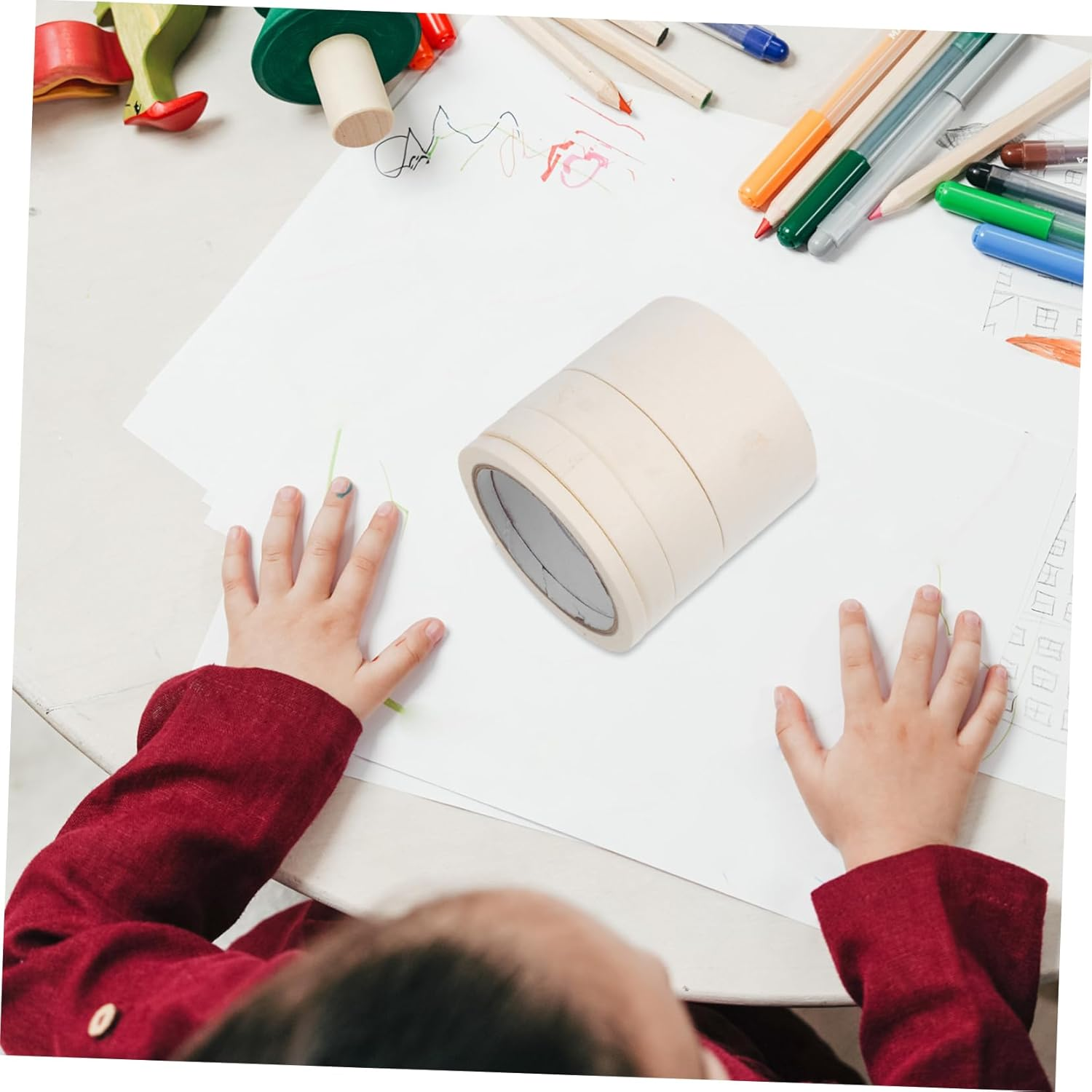ARTIBETTER 4Rolls DIY Masking Tape of Masking Paper Paint Protection Versatile for Home Office image number 4