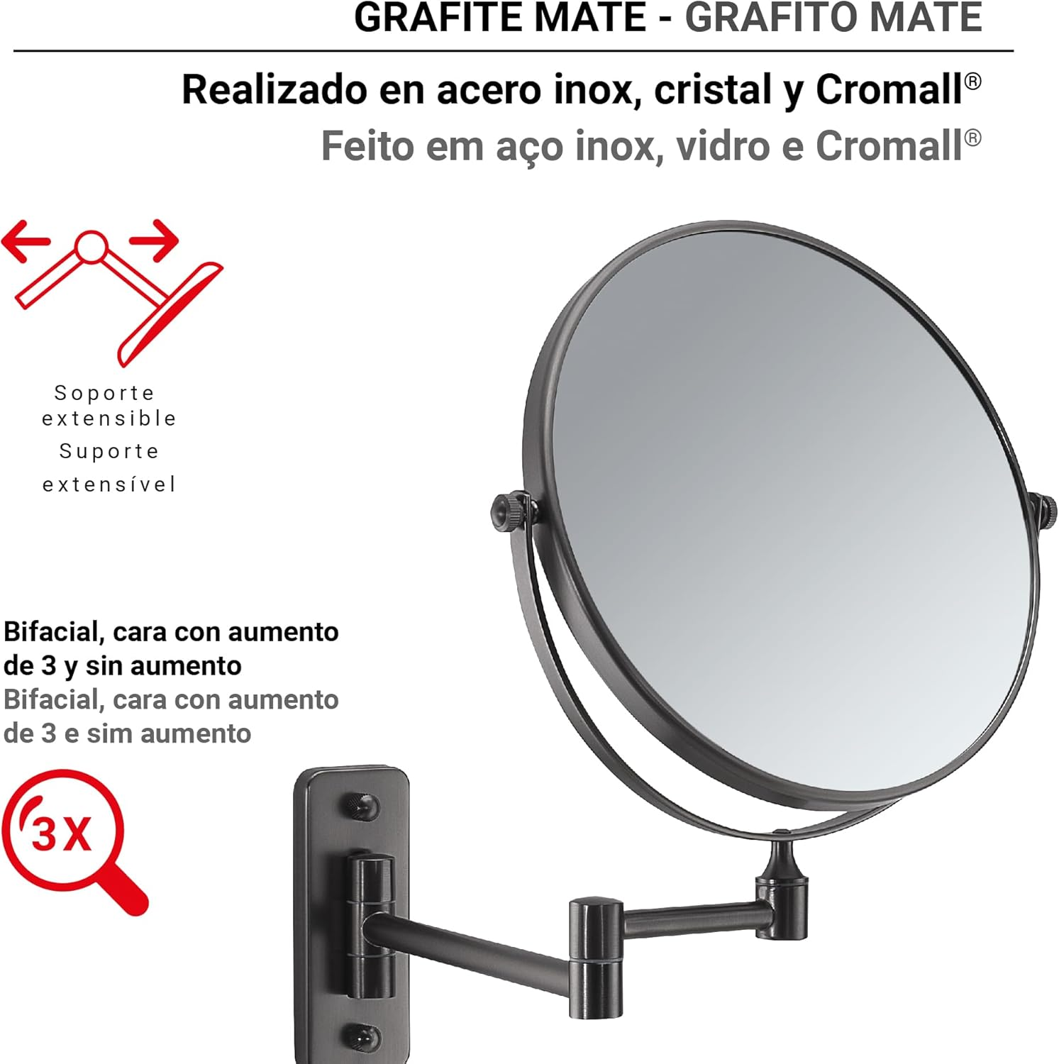 Gedy Gaia Gun Metal Wall Magnifying Mirror - Matte Gold image number 5