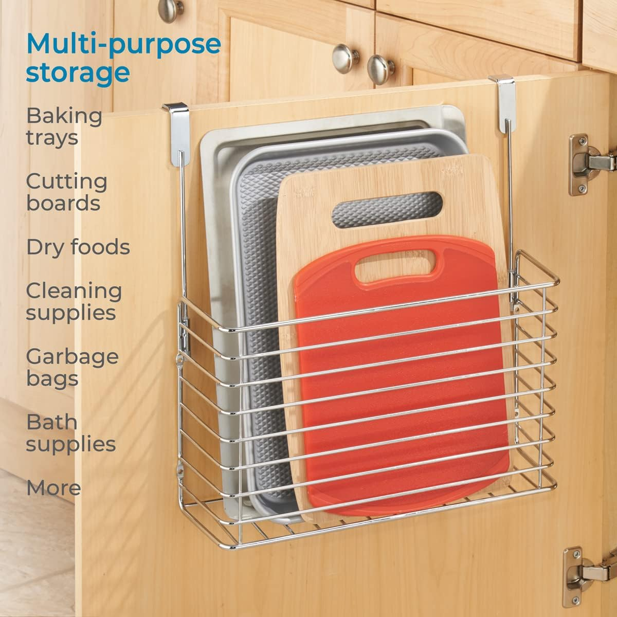 Interdesign Classico over the Cabinet Kitchen Bakeware Organizer Basket for Cutting Boards, Baking Sheets/Pans - Chrome image number 2