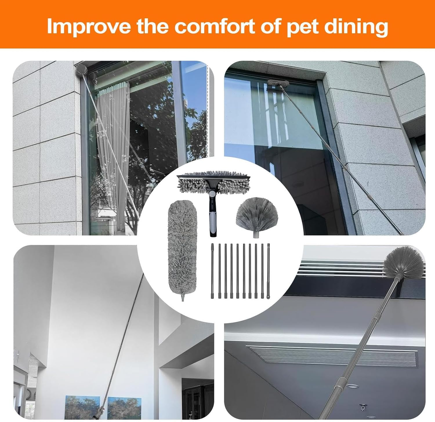 Extendable Duster Kit Telescopic Ceiling Duster with Multi-Function Attachments Ergonomic Adjustable Pole for Easy Dusting up to 6M Home Cleaning Tool for Hard-To-Reach Ceilings & image number 2