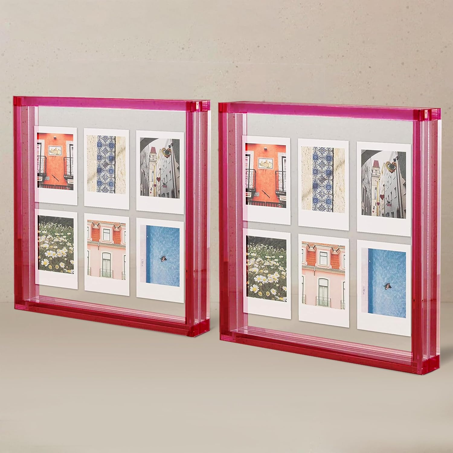 Elil Blue Polaroid Frame for Fujifilm Instax Film 21.08 X 19.3 Collage Frame Family and Wedding Picture Frames Double Glass Acrylic Floating Frame