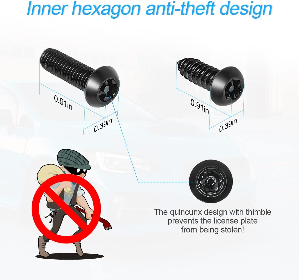 YALOK anti Theft License Plate Screws Kits- Rustproof Stainless Steel Car Tag Plate Mounting Hardware, M6 (1/4") Tamper Proof Fastener Nut, Caps Cover for Front Rear Frame Holder Mounting（Black-Set1） image number 4