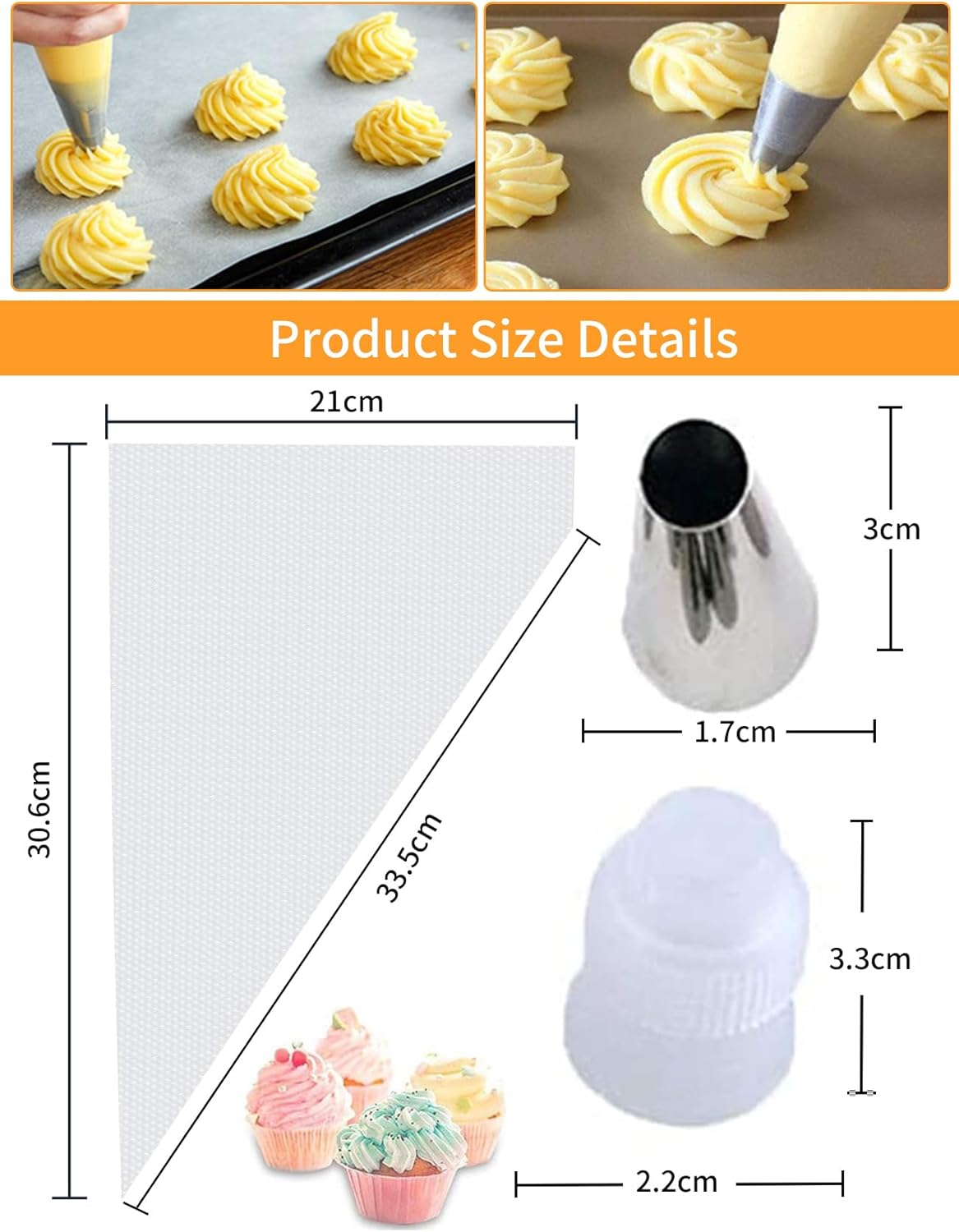 Piping Bags and Tips Set, Cake Decorating Kit Supplies with 100Pcs 12 Inch Pastry Piping Bags 1 Standard Couplers 6 Piping Tips, Pastry Decor Tools for Cupcakes Fit Professional Baking Lover image number 2