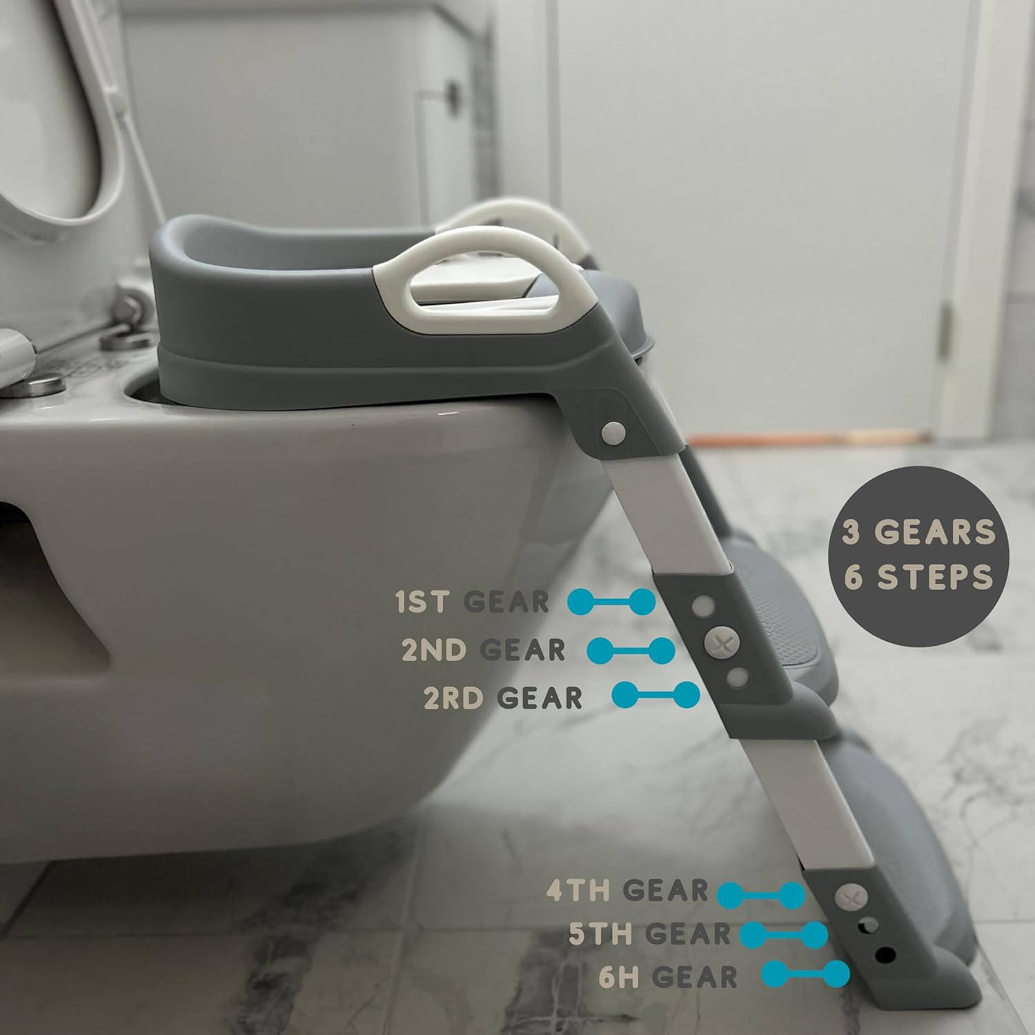 ASMAN Potty Training Seat, Adjustable and Foldable Toilet Seat with Ladder, Comfortable/Portable for Baby (White/Grey) image number 6