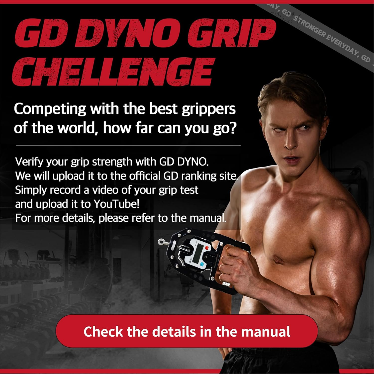 (NEW) GD DYNO-200 Digital Hand Dynamometer Grip Strength Measurement Electronic Hand Grip Strength Tester Grip Strengthener Hand Exerciser 200 Kg image number 2