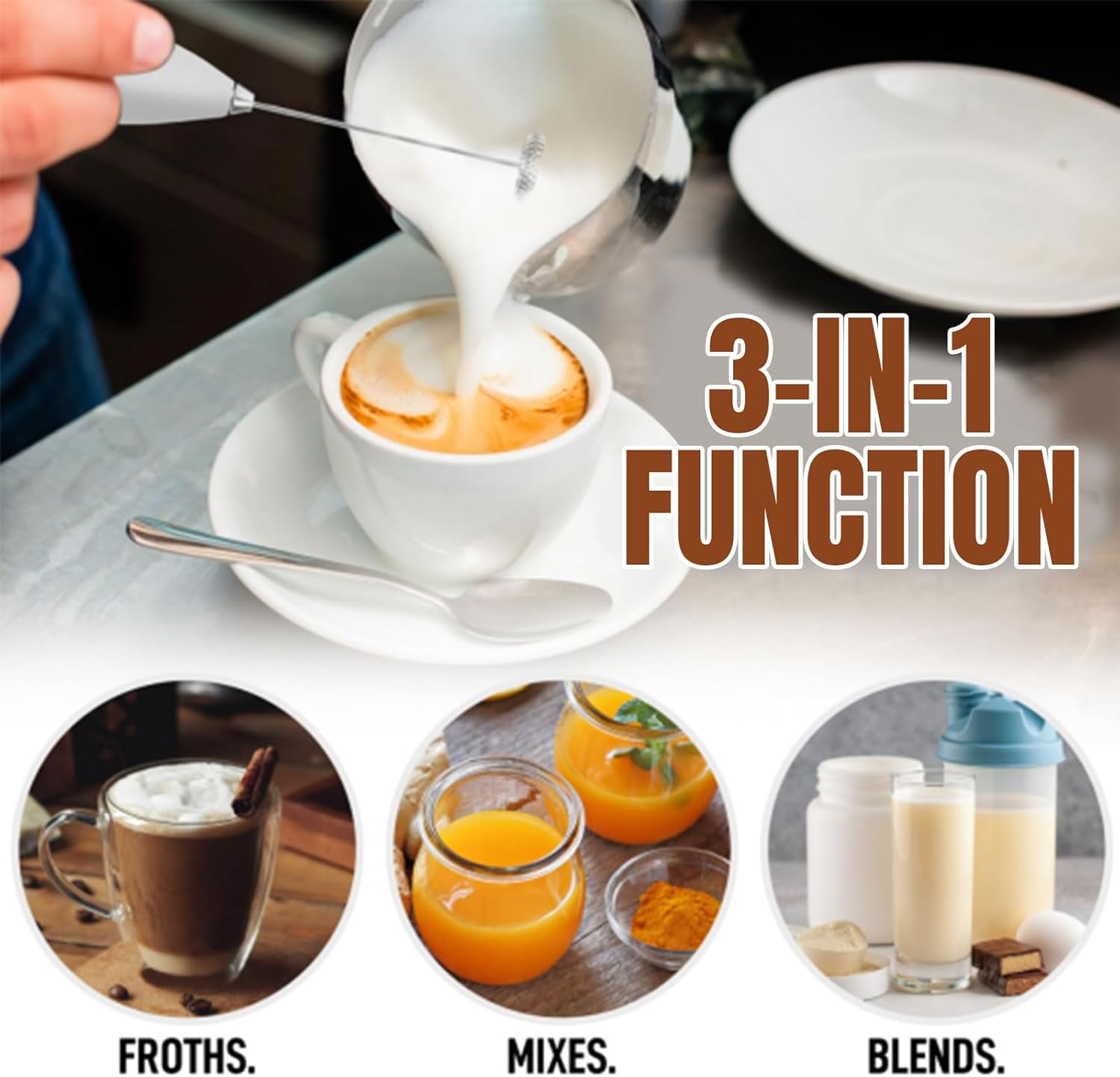 Electric Hand Mixer, Powerful Handheld Milk Frother and Drink Mixer for Coffee, Cappuccino, Matcha, Hot Chocolate and Protein Shakes, Easy-To-Use One Click Button image number 4