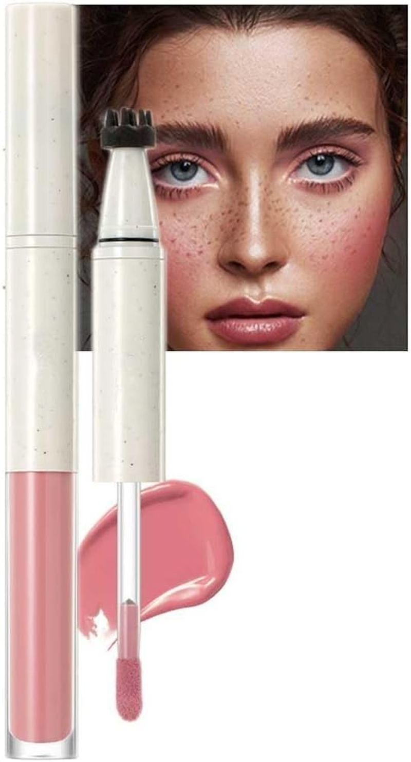 Liquid Face Blush Freckle Pen, Natural Dewy Cream Blush with Light Brown Faux Freckle Stamp Pen 2 in 1 Makeup Natural Sunkissed Dewy Cheeks, Waterproof Fake Freck Tint Marker (1#)