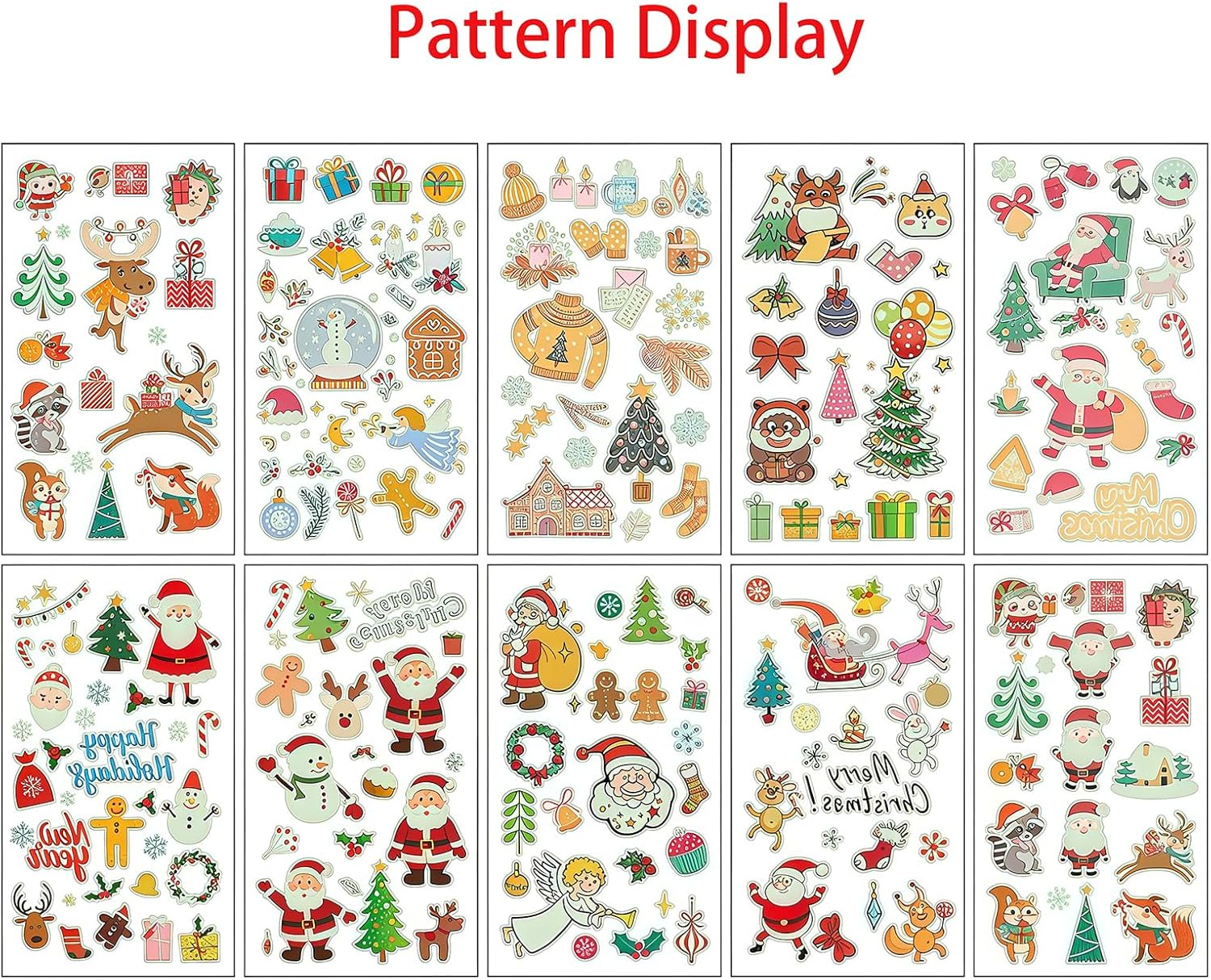 Christmas Tattoo Stickers，Luminous Christmas Temporary Tattoos for Kids-120 Pieces Christmas Glow in the Dark Tattoos Stickers（10 Sheets) Christmas Party Favors for Kids Stocking Stuffers and Gifts image number 2