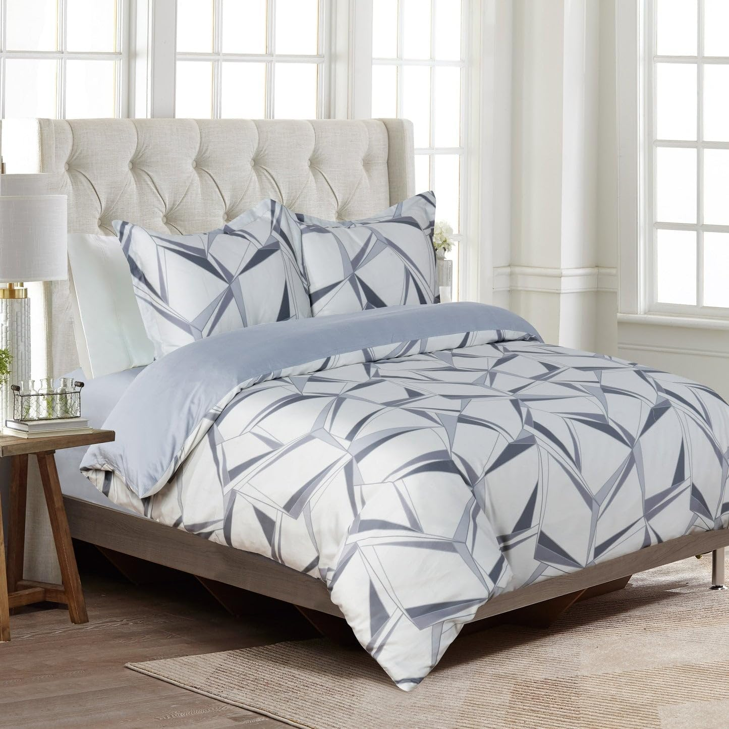 Majestic Giftware Madison Linen 6-Piece Queen Size Duvet Bedding Set (BL500-Q-2) | Tokyo Comfort - Ash 300 Thread Count Cotton Sateen | 1 Fitted Sheet, 1 Duvet, 4 Pillowcases | Soft & Luxurious image number 6