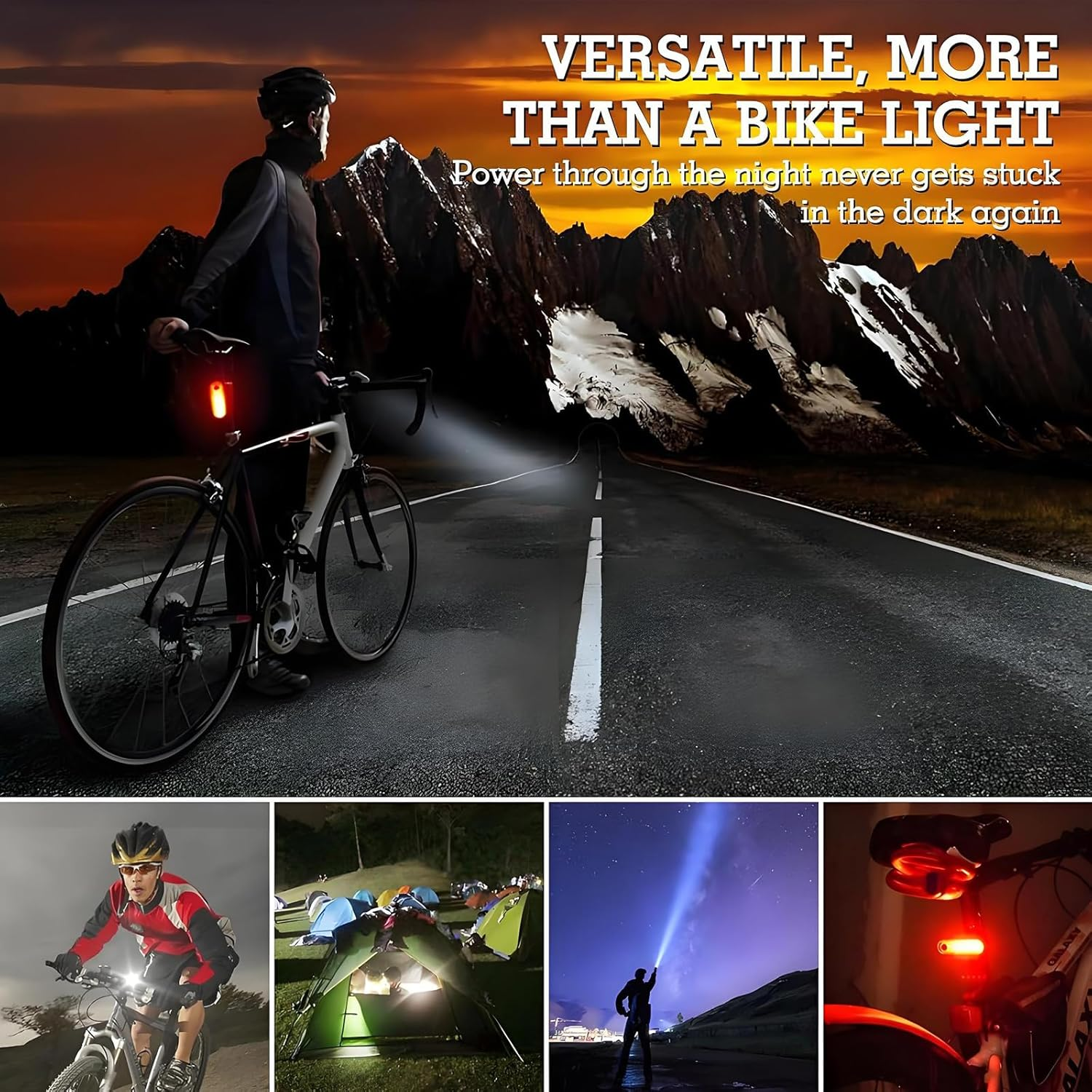 Anberyoo Bike Lights Front and Back, IPX6 Waterproof USB Rechargeable Bicycle Lights with Daylight Sensor, Battery Display, 4 Modes Super Bright 1200 Lumens LED Bike Light for Night Riding image number 6