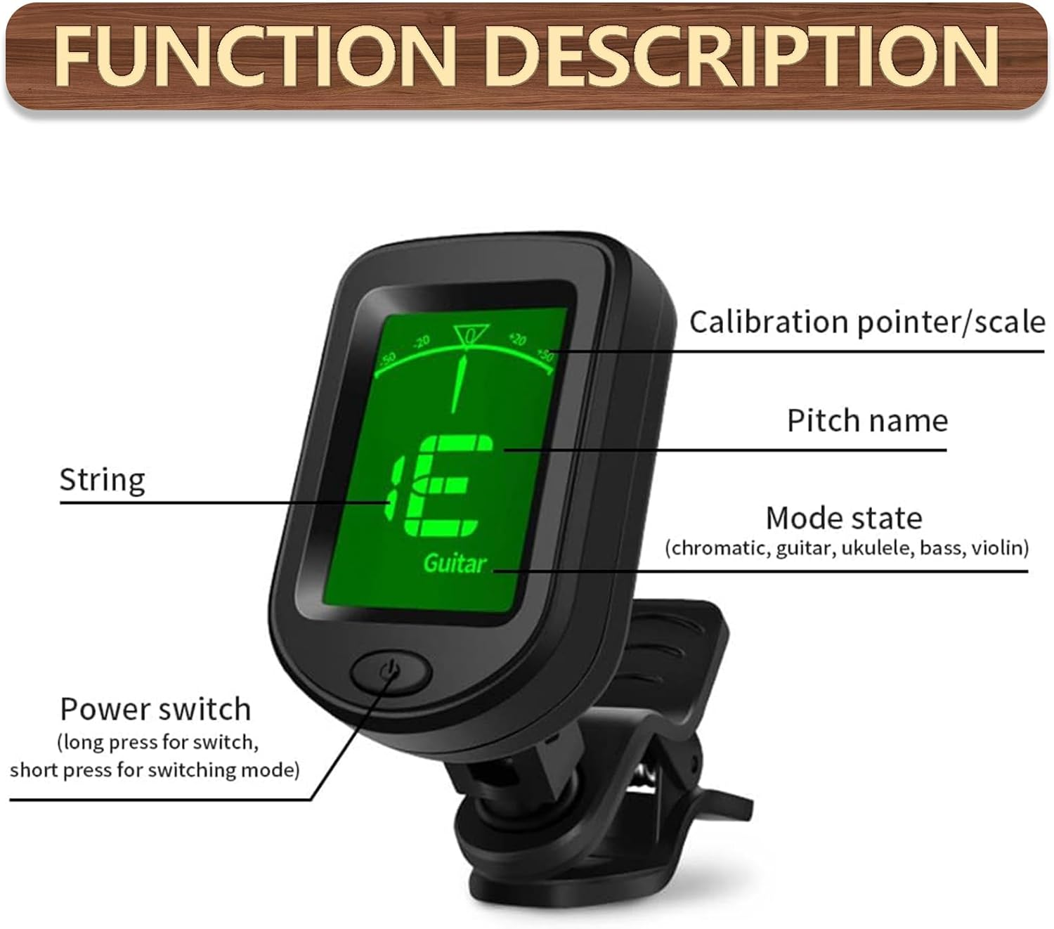 Guitar Tuner Clip-On, 360&deg; Rotating Accurate Tuning Clip-On for Guitar with Color LCD Display and 5 Rhythm Modes, Musical Instrument Tuner for Bass Guitar Violin Banjo Ukulele Music Beginner image number 5
