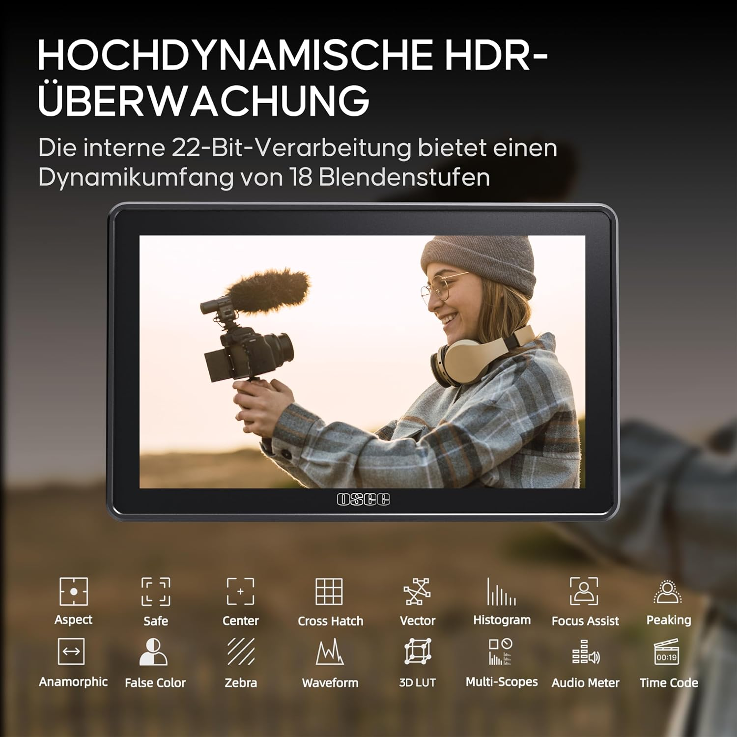 Osee G7 Pro 7 Inch Touch Screen Camera Monitor, 3000 Nits HDR Field Monitor with Camera Control, Touch to Focus DSLR Monitor with 3G-SDI 4K HDMI In/Output, 3D LUT, New User Interface image number 1