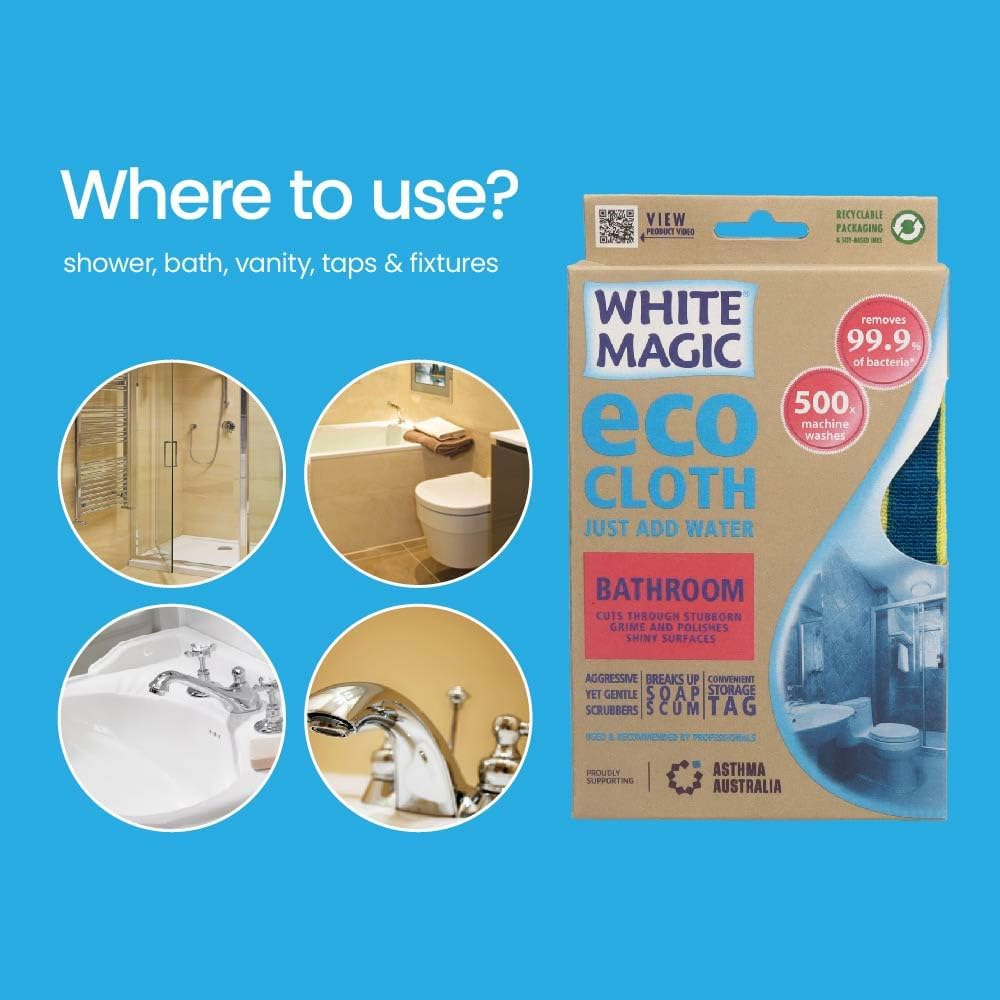 White Magic Eco Cloth Bathroom/With Bonus Window Cloth, Cuts through Stubborn Grime & Polishes Shiny Surfaces, Durable & Quick-Drying Microfibre for Sinks, Showers, Tubs, and Tiles image number 5