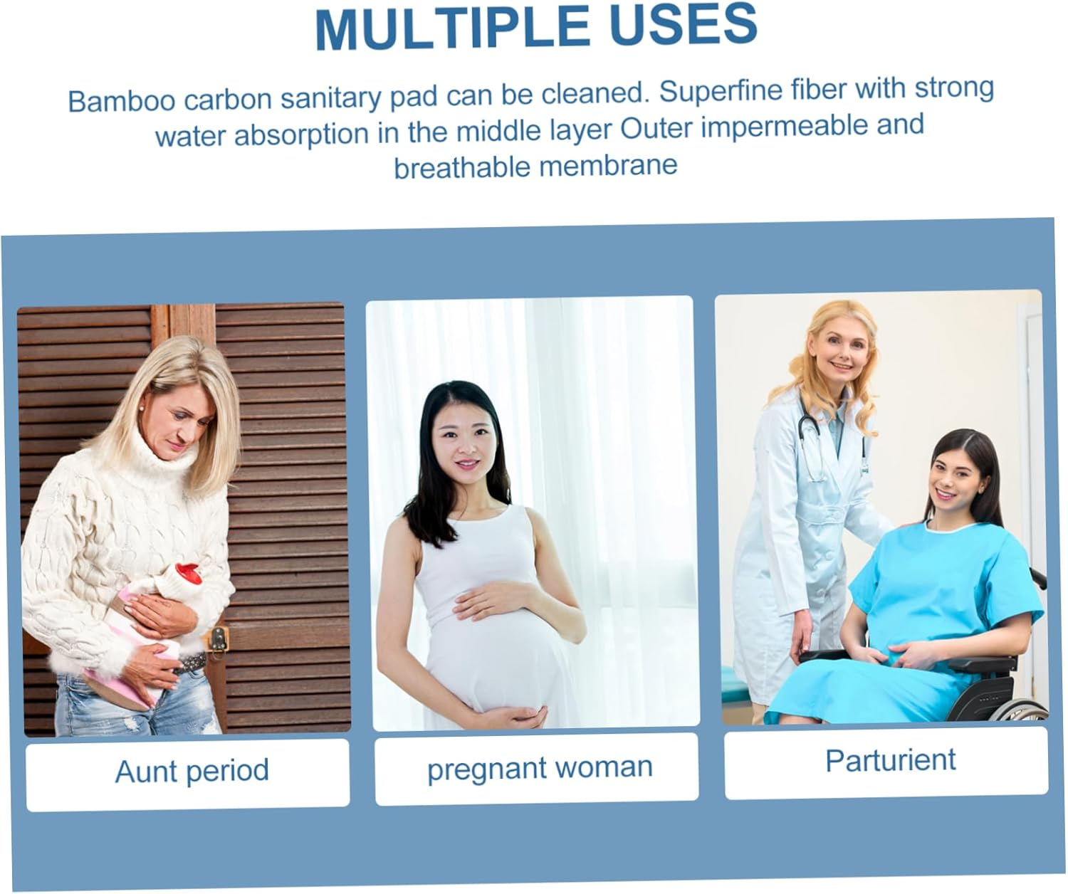 JECOMPRIS Reusable Menstrual Pads 3Pcs - Washable Organic Pads for - Moisture Absorption Fiber Mother Pads image number 4