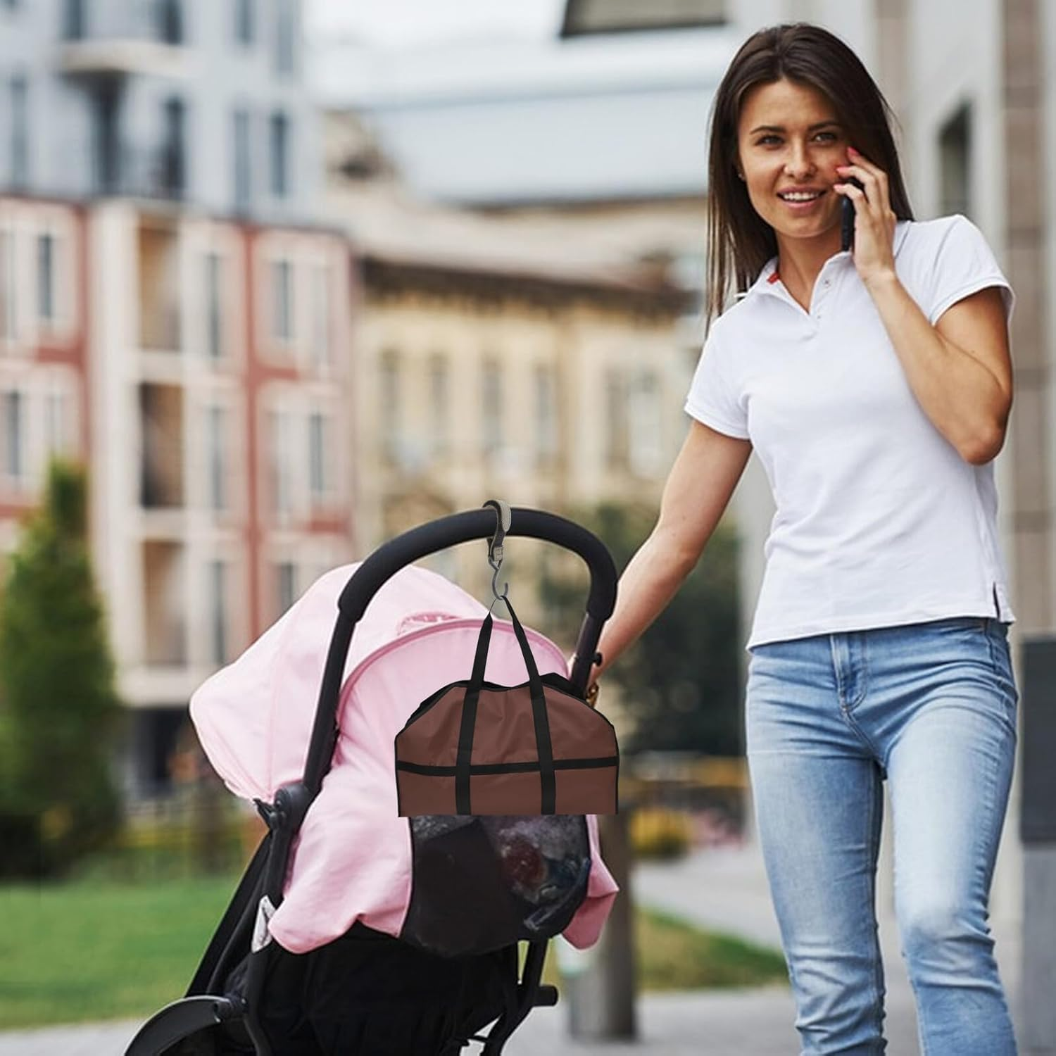 2Pcs Stroller Strap Buckles for Diaper Bag Hanging Stroller Hooks with One-Click Folding Compact Travel Accessories for Prams and Carriage Storage image number 5