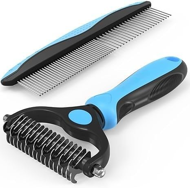 Pet Grooming Combo-Blue Deshedding Brush with Metal Comb for Detangling and Dematting Long, Matted Fur on Cats and Dogs image number 3