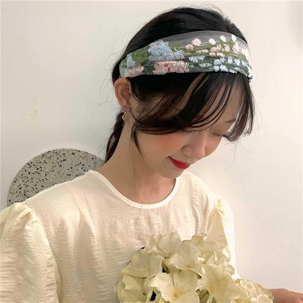 Crystal Hair Accessories,Clips Hairpins,Clip Plate,Hairpin for Women 1PC Vintage Handmade Embroidery Lace Flower Hairband Girls Turban Elastic Headwear Headband Hair Accessories (Color : B) (Color : image number 2