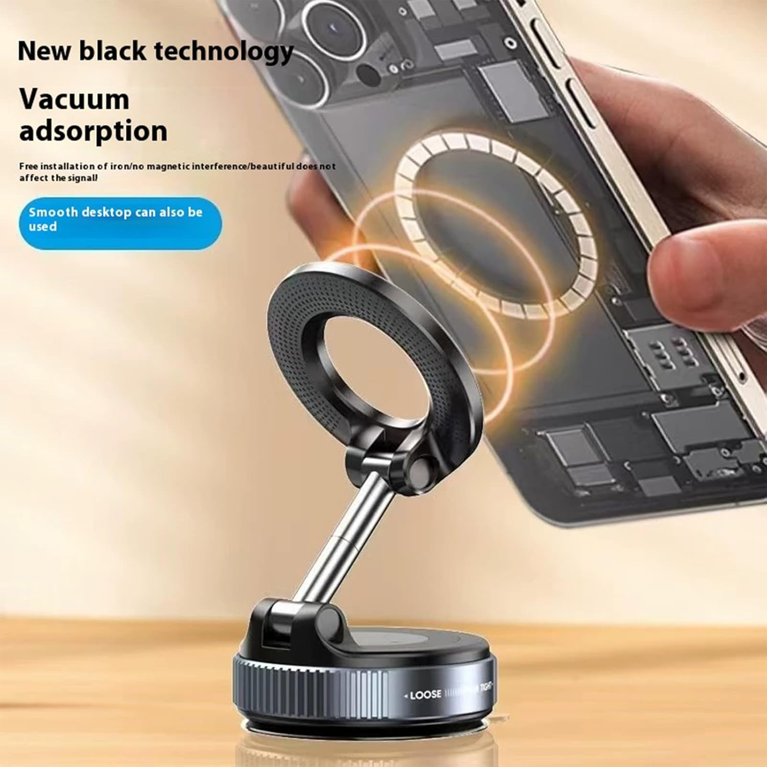 Rookii 360&deg;Vacuum Magnetic Suction Phone Holder,Foldable and Retractable Hands-Free Suction Cup Phone Mount for Car/Gym/Mirror/Smooth Surface, Compatible with Iphone Android and All Smartphones. image number 1
