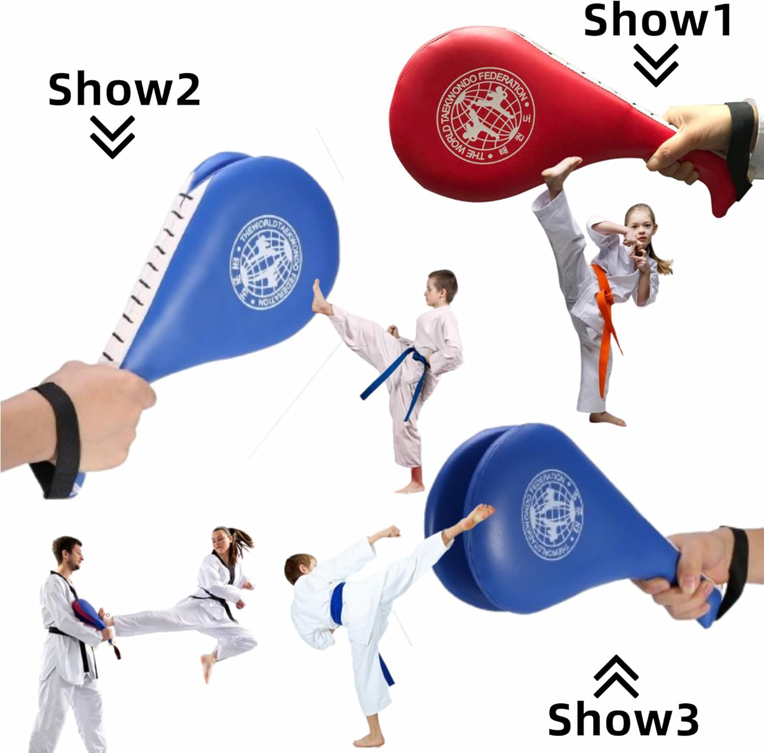 2 Pack Taekwondo Kick Pads,Karate Training Striking Pads,Durable Striking Pad Target TKD Karate Martial Arts Strike Targets Kickboxing Training（Red+Blue） image number 6