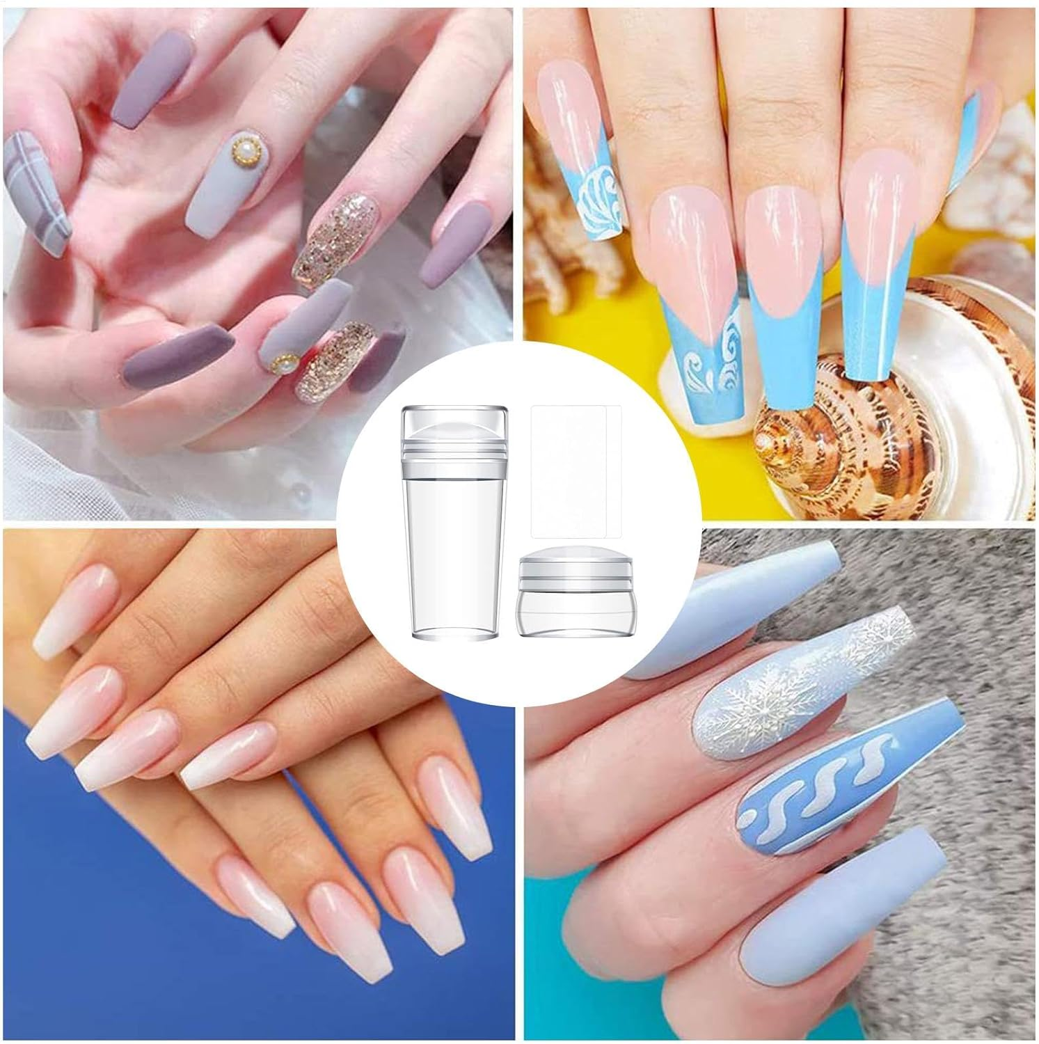 Nail Stamp Set Clear Nail Art Silicone Stamps and Scrapers, Simply Reusable | Perfect DIYS NAGELDESIGN Tools, French Tips Creative Patterns, Professional Stamping Accessories for Women image number 2