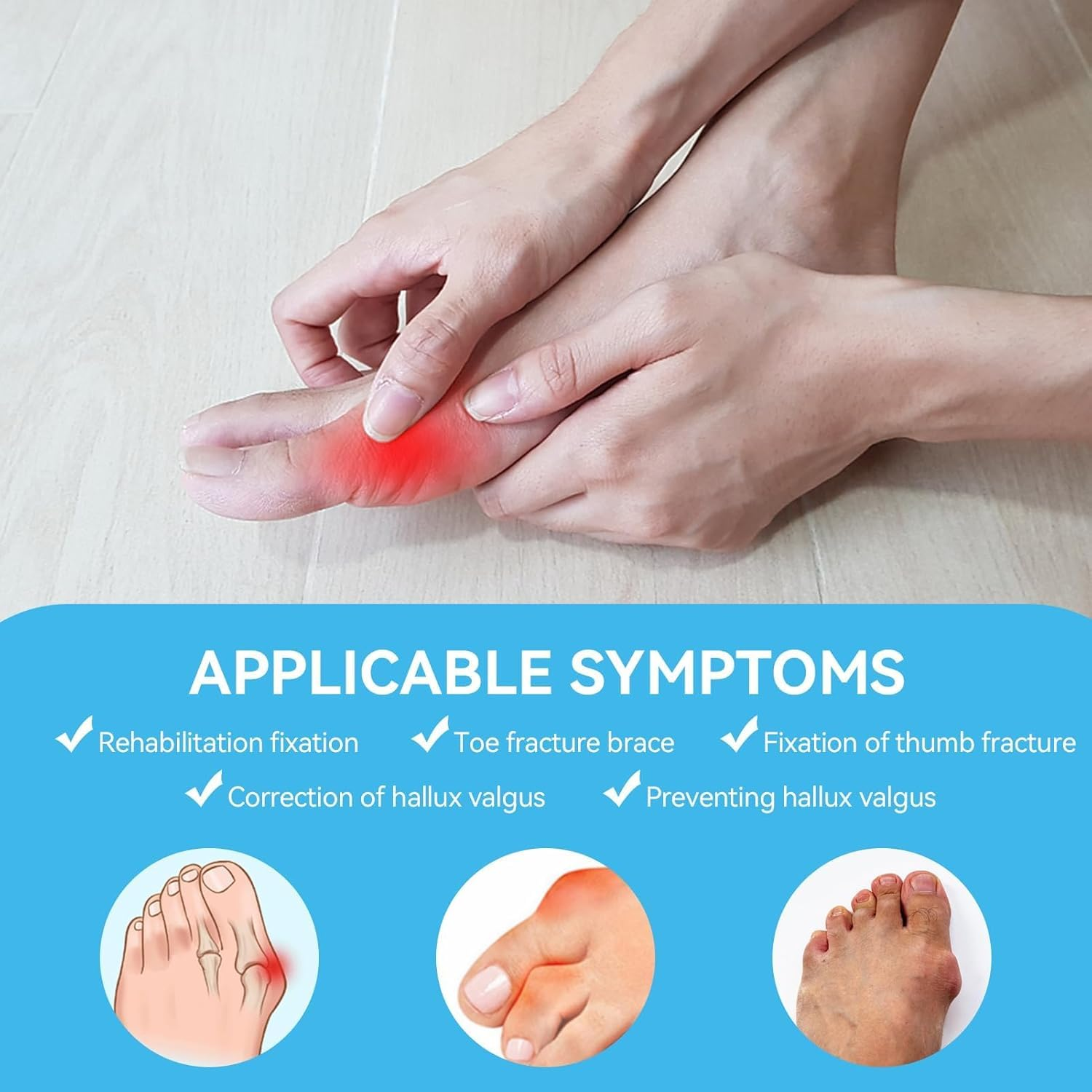 Toe Brace, Hallux Valgus Corrector, Multi Adhesive Toe Fracture Fixation, Hallux Valgus Correction Splints, Toe Protectors Support Brace,Toe Bending Correction for Men Women(Black) image number 2