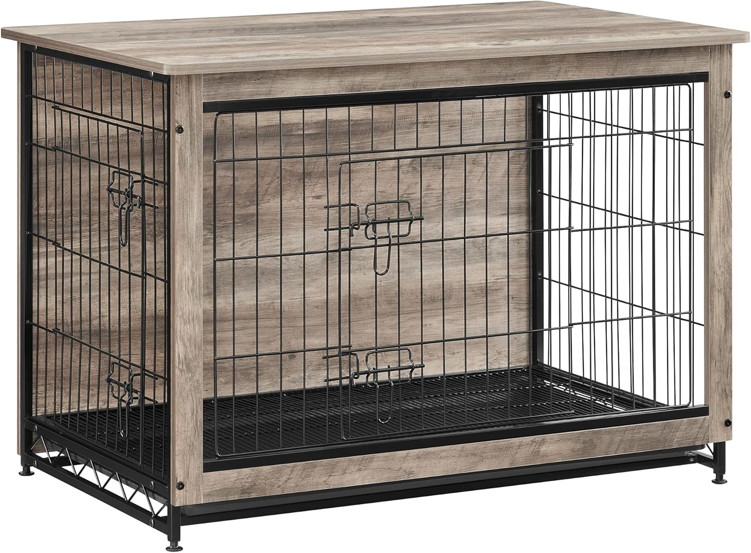 Feandrea Dog Crate Furniture, 98 Cm Side End Table, Modern Kennel for Dogs Indoor up to 32 Kg, Heavy-Duty Dog Cage with Multi-Purpose Removable Tray, Double-Door Dog House, Rustic Brown PFC003X01