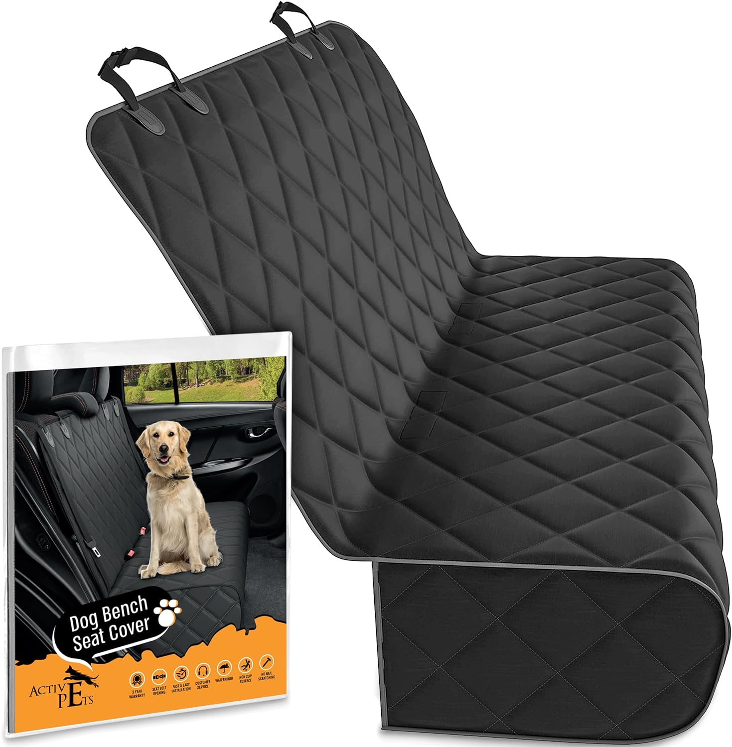 Active Pets Black Car Rear Seat Cover for Dogs, Durable Waterproof & Scratch Resistant Vehicle Backseat Protector, Nonslip Dog Accessory & Pet Protection for Back Seats, Machine Washable image number 4