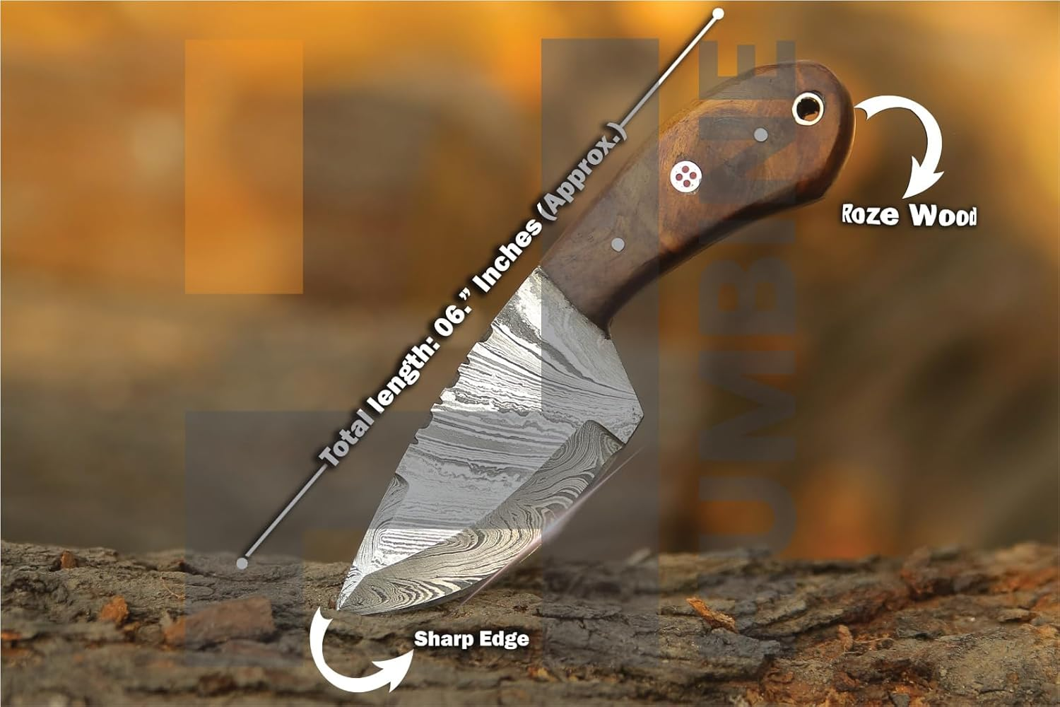 6" Long Hand Forged Damascus Steel Full Tang Blade Custom Made Survival Hunting Knife, Wood Handle with Leather Sheath image number 1