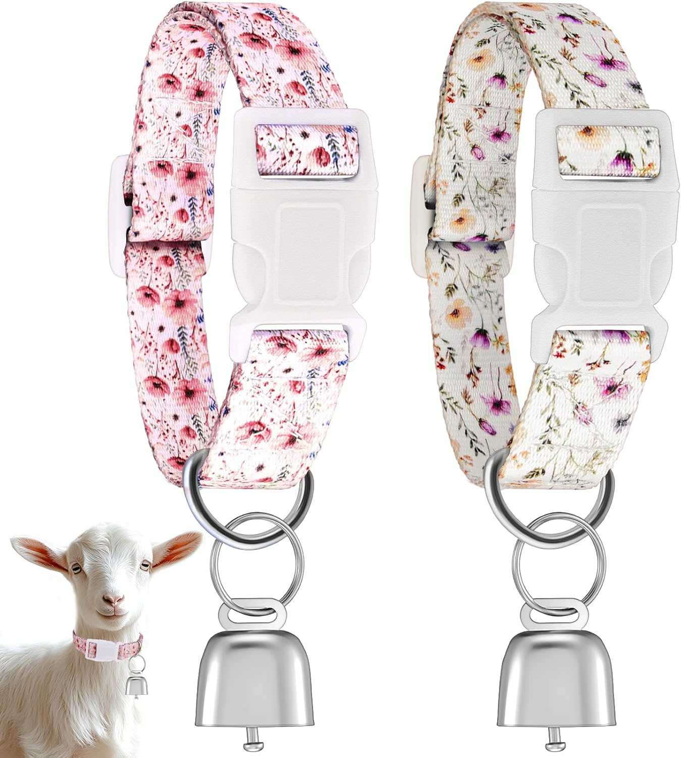 2 Pack Goat Collars with Bells, Sheep Grazing Copper Bells and Adjustable Nylon Collar Set Loud Bronze Bell for Farm Animal Sheep Cow Accessories Christmas Thanksgiving Gift for Goat Lovers