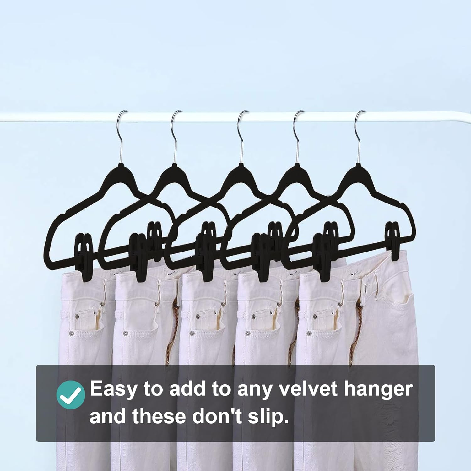 42Pcs Velvet Hangers Clips,Non-Slip Velvet Clips for Suit Velvet Hanger Pants Hangers Skirt Hanger, Strong Finger Perfect for Thin Velvet Hangers Black image number 4
