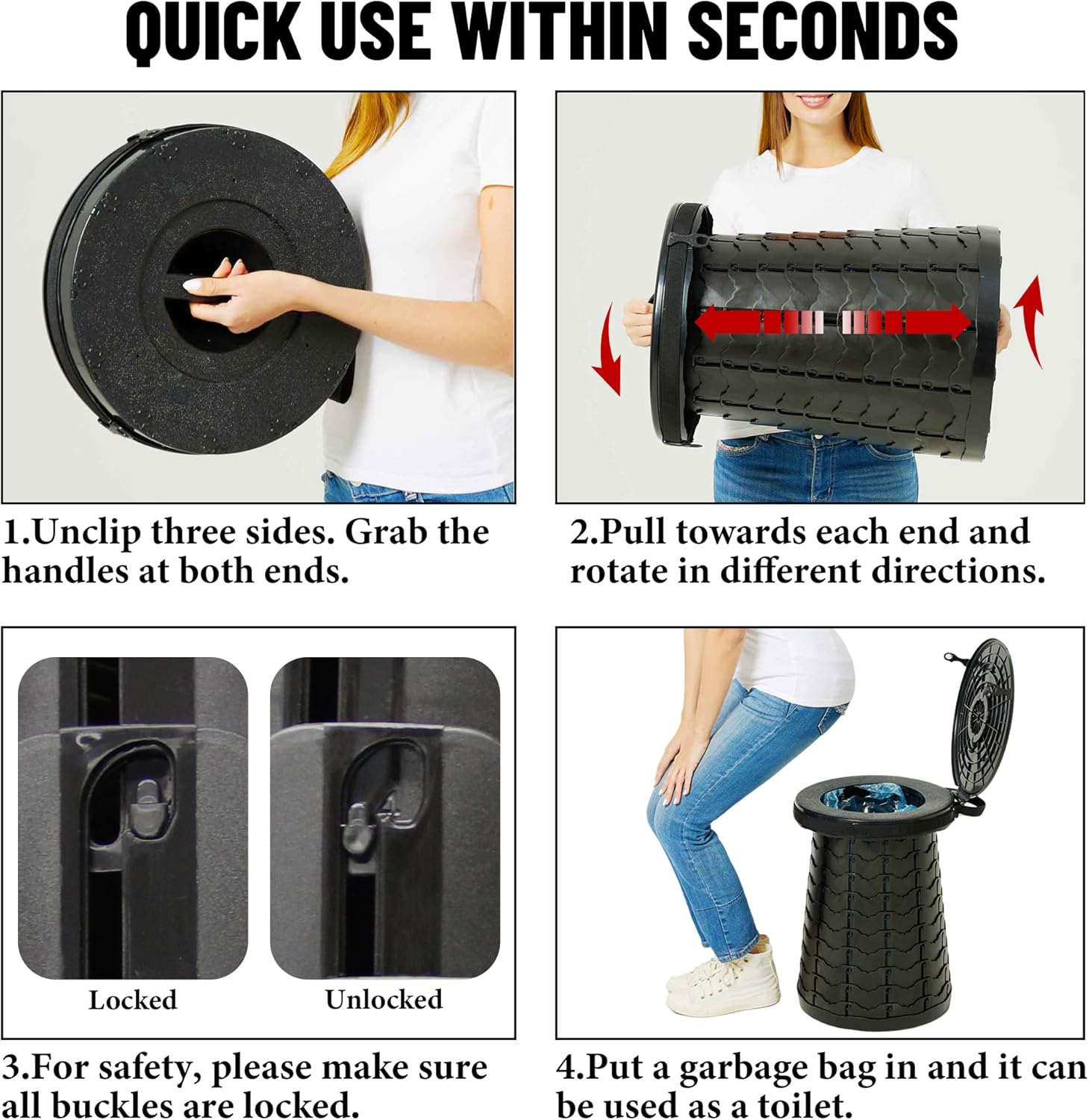 ALEVMOOM XXL Portable Toilet for Camping,880Lbs Capacity,19.7" H Adjustable Portable Toilet with 7 Garbage Bags,Porta Potty for Adults,Collapsible Luggable Loo for Camping/Travel/Hiking/Car - Green image number 7