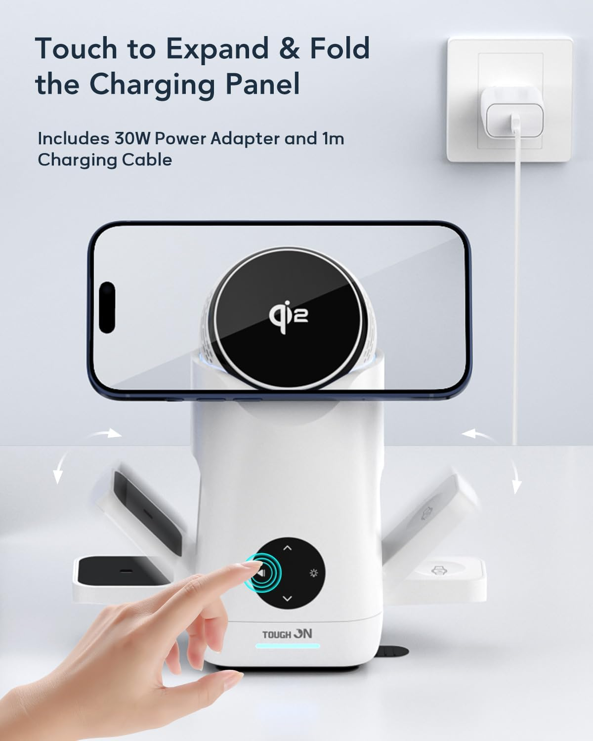 TOUGH on Magmax 3 in 1 Wireless Charger, Qi2 15W Fast Charging Station with Gesture-Controlled Rotation, Magsafe-Compatible Stand for Iphone 17/16/15, Apple Watch, Airpods, Samsung Galaxy S25 Series image number 5