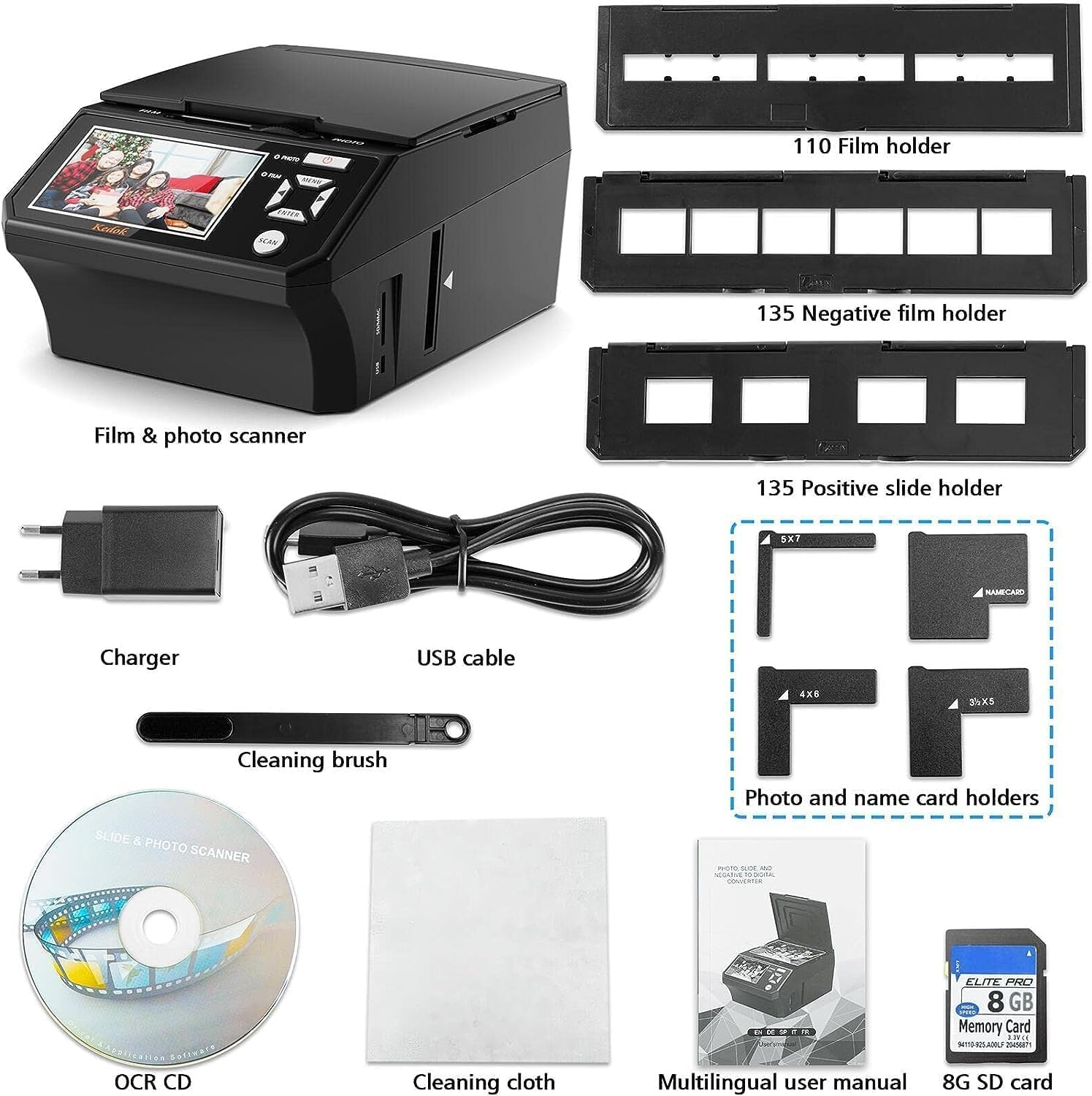 Multiscanner for Photos, Slides and Negatives, Photo Scanner for Digitizing with 5 Inch LCD Large Screen, Convert 35 Mm, 110 Film/Photo/Business Card to 22 MP Digital JPEG image number 3