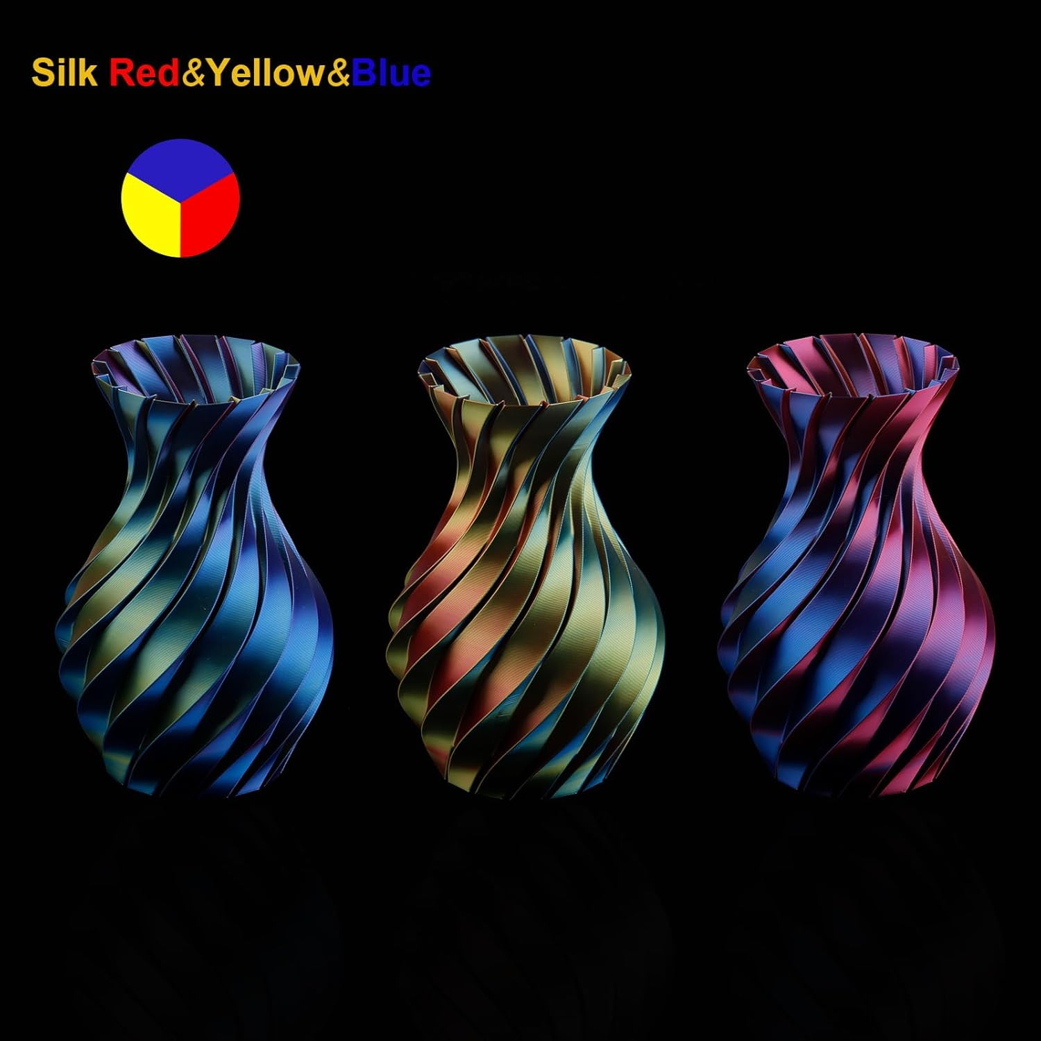 LVVJ3D Silk PLA 3D Printer Filament, Tri Colour Silk Red, Yellow, Blue Rainbow Filament, Rainbow PLA 3D Printer Filament, Clean Wound Dimensional Accuracy +/-0.03Mm, 1Kg/Spool