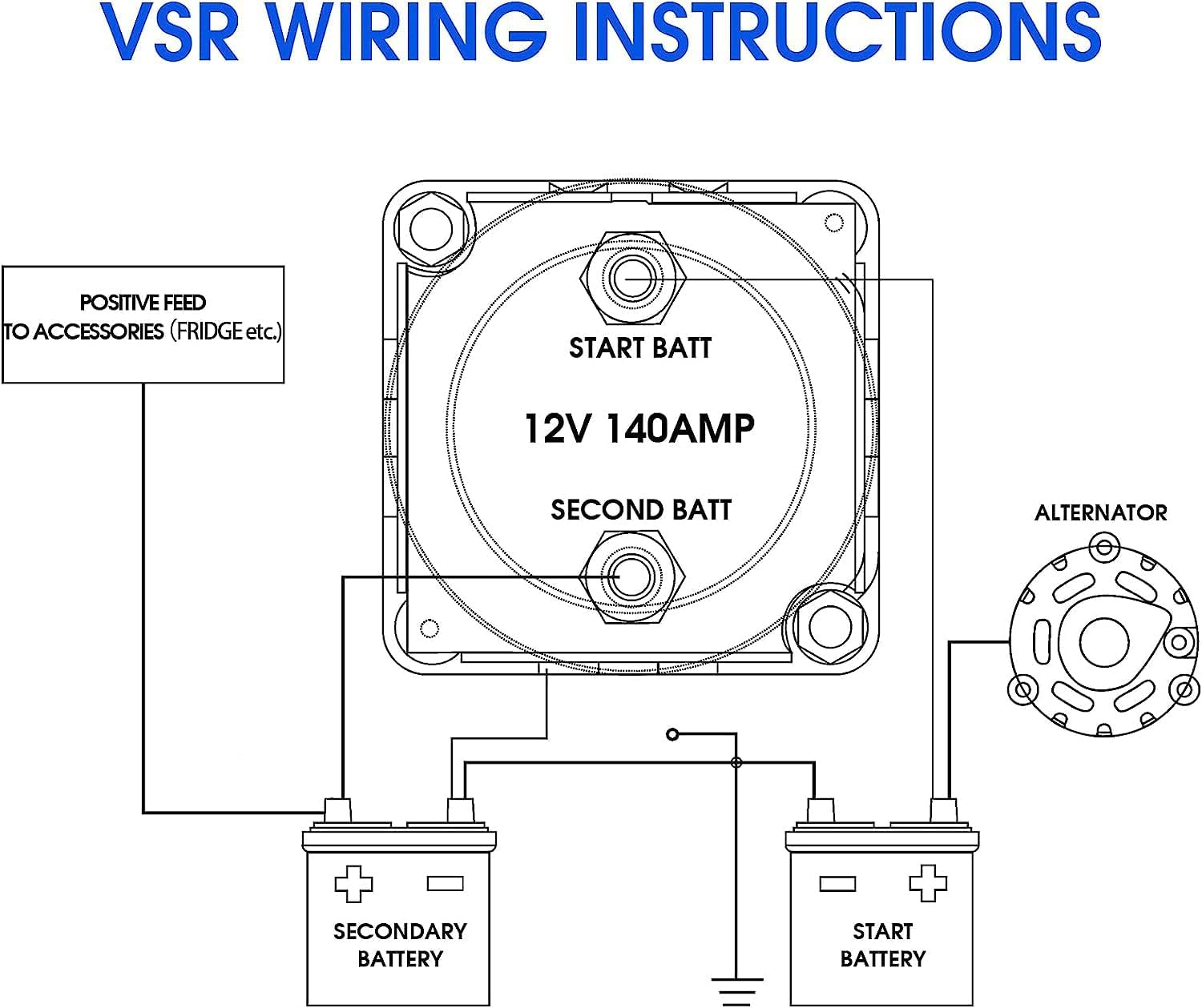 Battery Isolator Kit 12V 140Amp Split Charge Relay with 20Ft 6AWG Wiring Cable, Automatic Dual Battery Isolator Kit Voltage Sense Relay for Marine, ATV, UTV, RV, Car