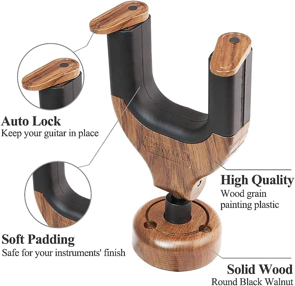 Oak-Finish Wooden Guitar Wall Mount with Black Padded Arms &ndash; Secure Display for Acoustic & Electric Guitars image number 1