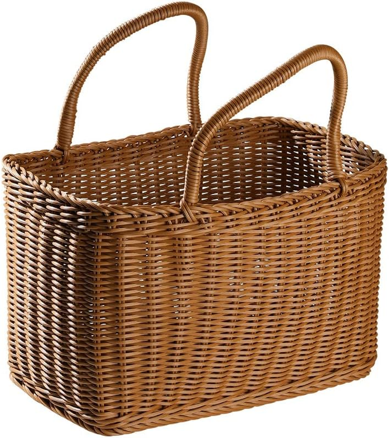 Rattan Woven Basket with Handles Willow Woven Picnic Hamper, Artistic Handbags for Shopping, Market, Picnic, Bag Summer Beach Bag