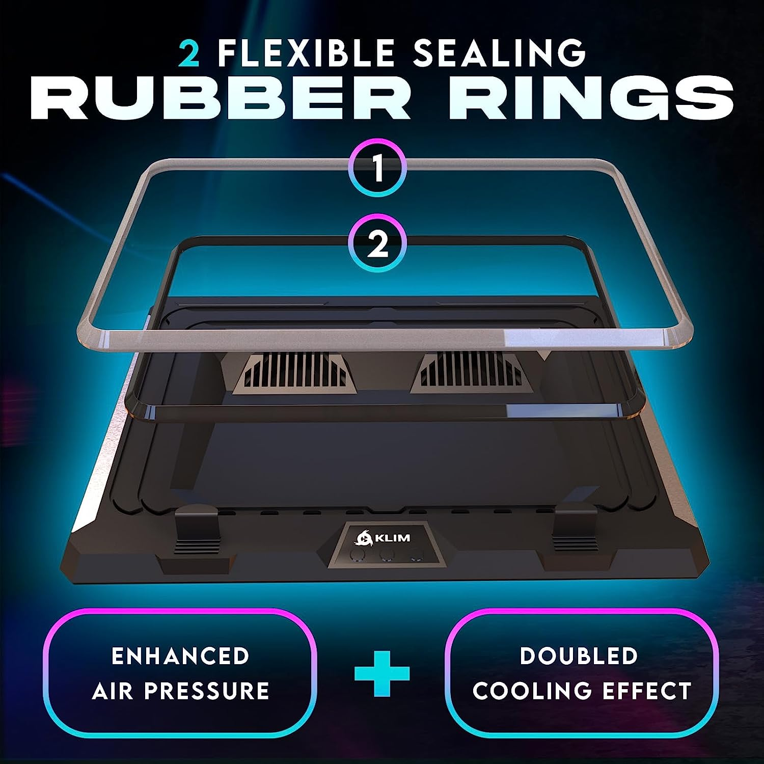 Klim Mistral Laptop Cooling Pad - New - Powerful Turbo-Laptop Fans (4500 RPM) - Rubber Seal and Dust Filters for Maximum Performance - Gaming Laptop Cooler to Avoid Overheating - 15.6-17.3 Inch image number 3