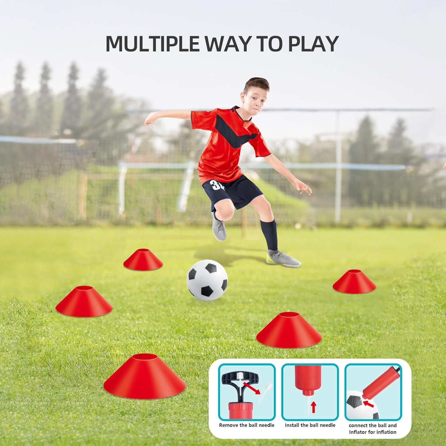 Soccer Goals, 4X3 Ft Soccer Nets for Backyard with Soccer Ball, Kids Soccer Goals Training Equipment with Ground Nail, Cones, Ball Pump image number 5