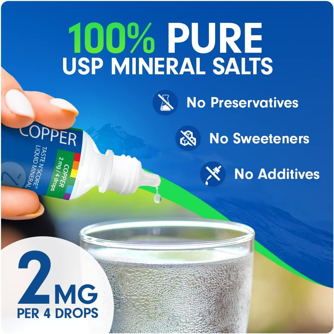 Taste N' Score | Copper | Liquid Mineral Supplement & Assessment Kit | Easy to Mix into Drinks & Smoothies | 100% Pure Minerals, No Preservatives | 2 Oz