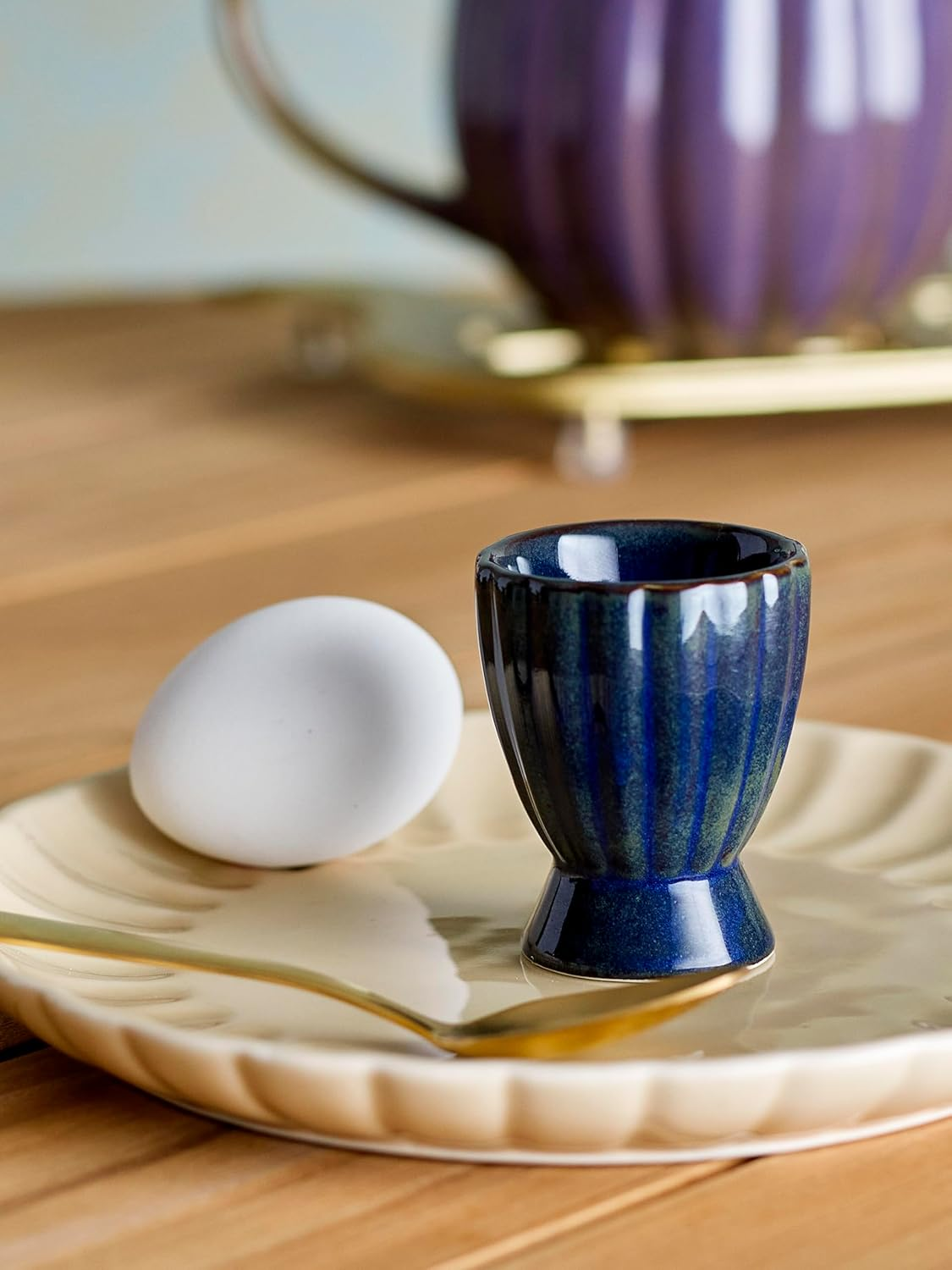 Bloomingville Latina Egg Cup, Blue, Stoneware, D 4.5 X H 6 Cm, 28 Ml